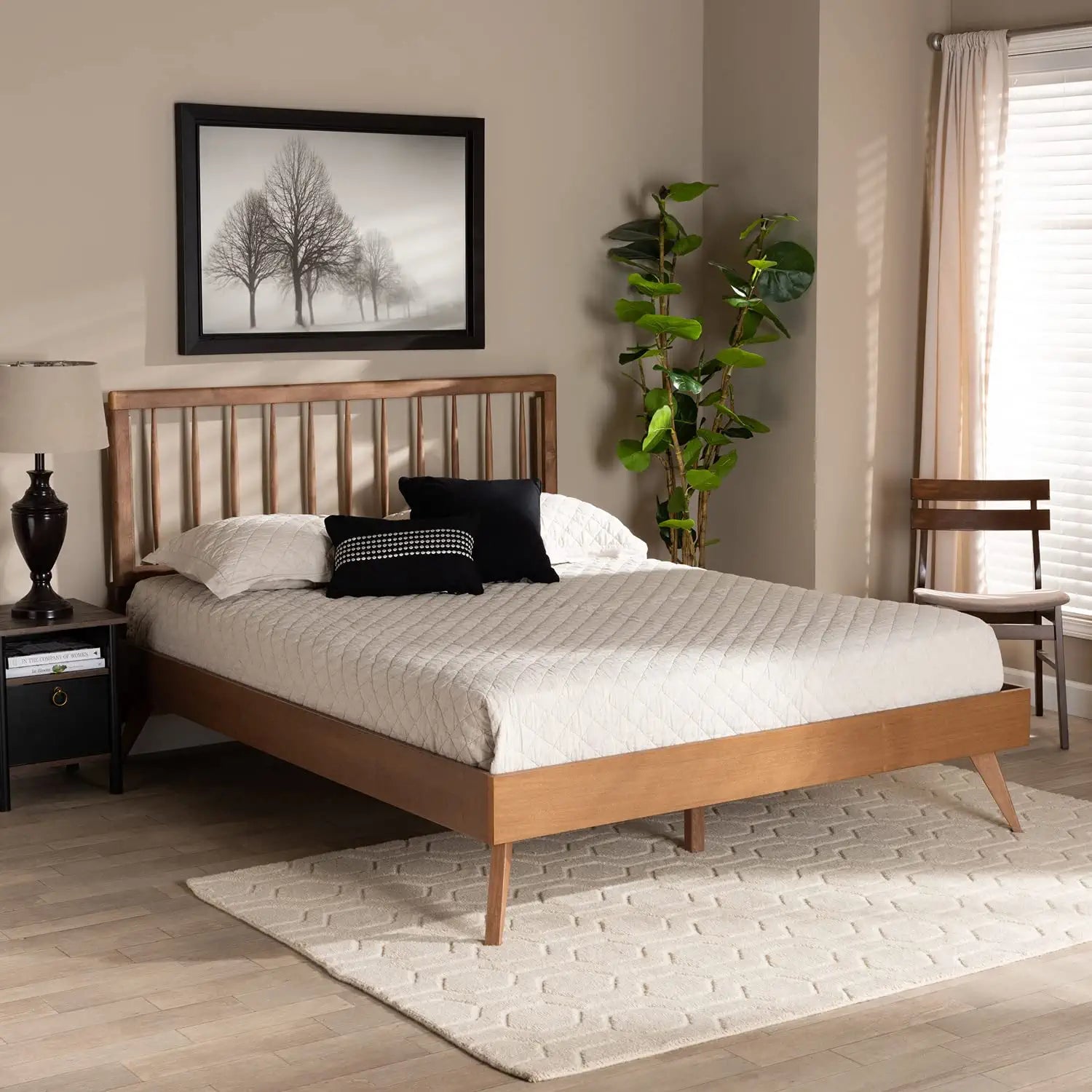 Baxton Studio Toru Mid-Century Modern Ash Walnut Finished Wood Queen Size Platform Bed