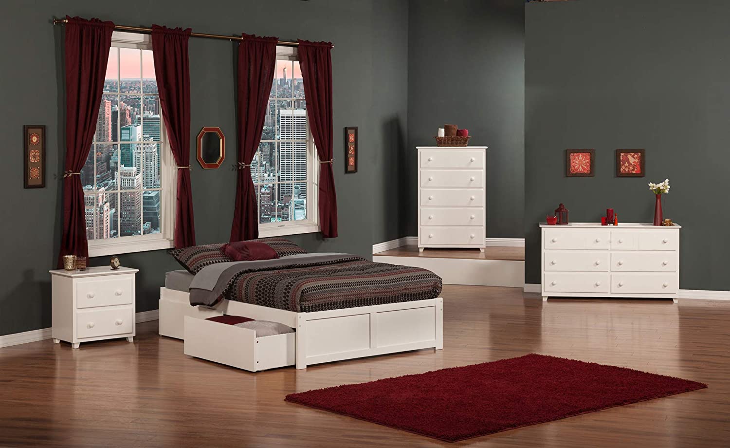 AFI Concord Platform Flat Panel Footboard and Urban Bed Drawers, Full, White