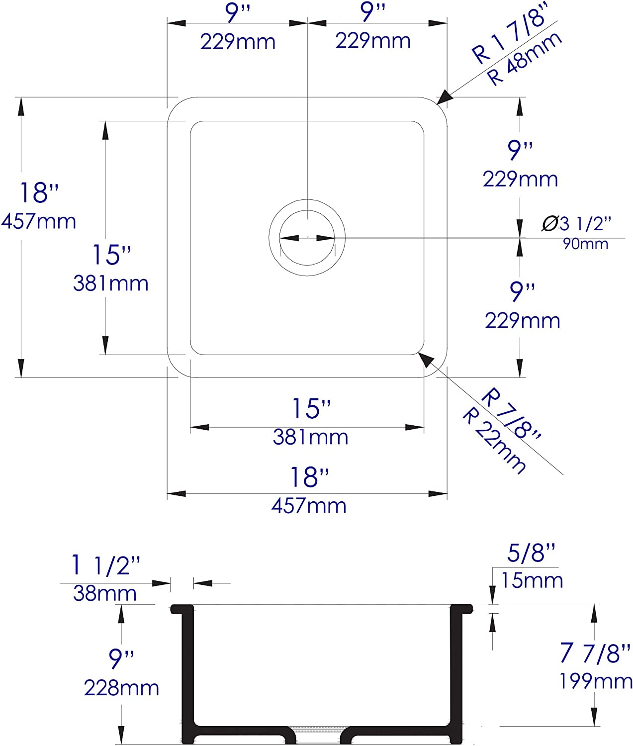 ALFI brand ABF1818S-GM Kitchen Sink, Grey Matte