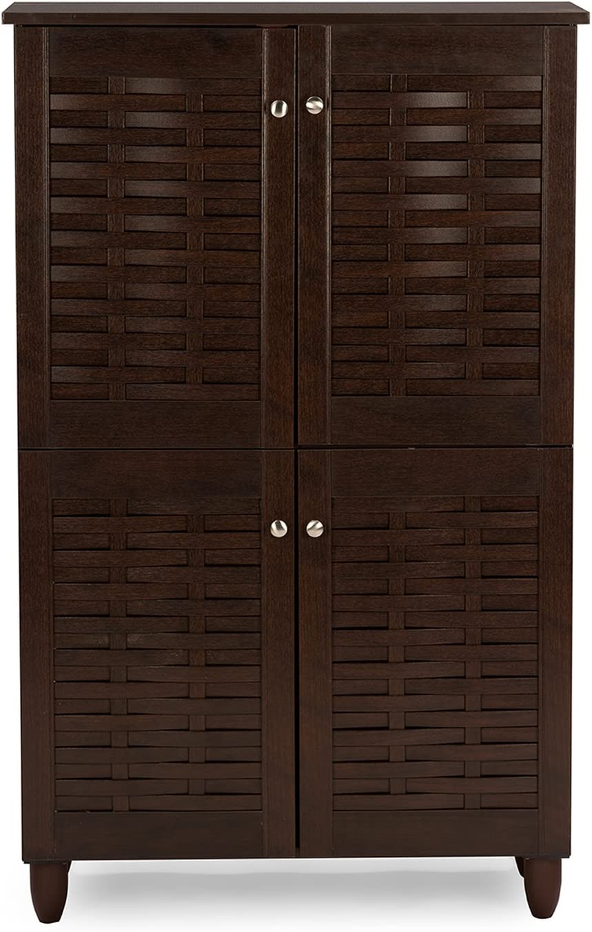 Wholesale Interiors Baxton Studio Winda Modern and Contemporary 4-Door Dark Brown Wooden Entryway Shoes Storage Cabinet