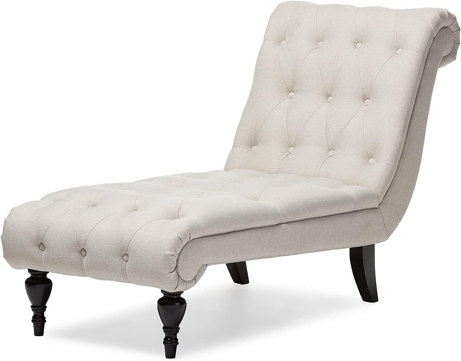 Baxton Studio Layla Mid-century Modern Light Beige Fabric Upholstered Button-tufted Chaise Lounge, cream