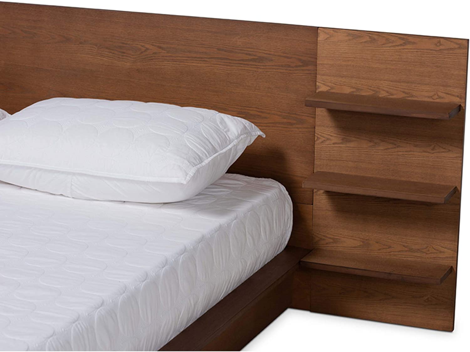 Baxton Studio Elina Modern and Contemporary Walnut Brown Finished Wood Queen Size Platform Storage Bed with Shelves