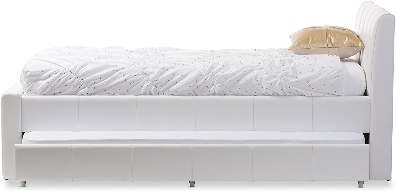 When space is at a premium why not consider investing in one of our uniquely practical guest beds` a twin size bed with a fabulous concealed trundle bed that sits neatly under the main bed` on castors for ease of maneuvering and framed in the same luscio