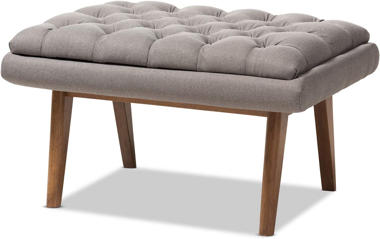 Baxton Studio Annetha Mid-Century Modern Grey Fabric Upholstered Walnut Finished Wood Ottoman/Mid-Century/Grey/Medium Wood/Fabric Polyester 100%&#34;/Rubber Wood/Foam