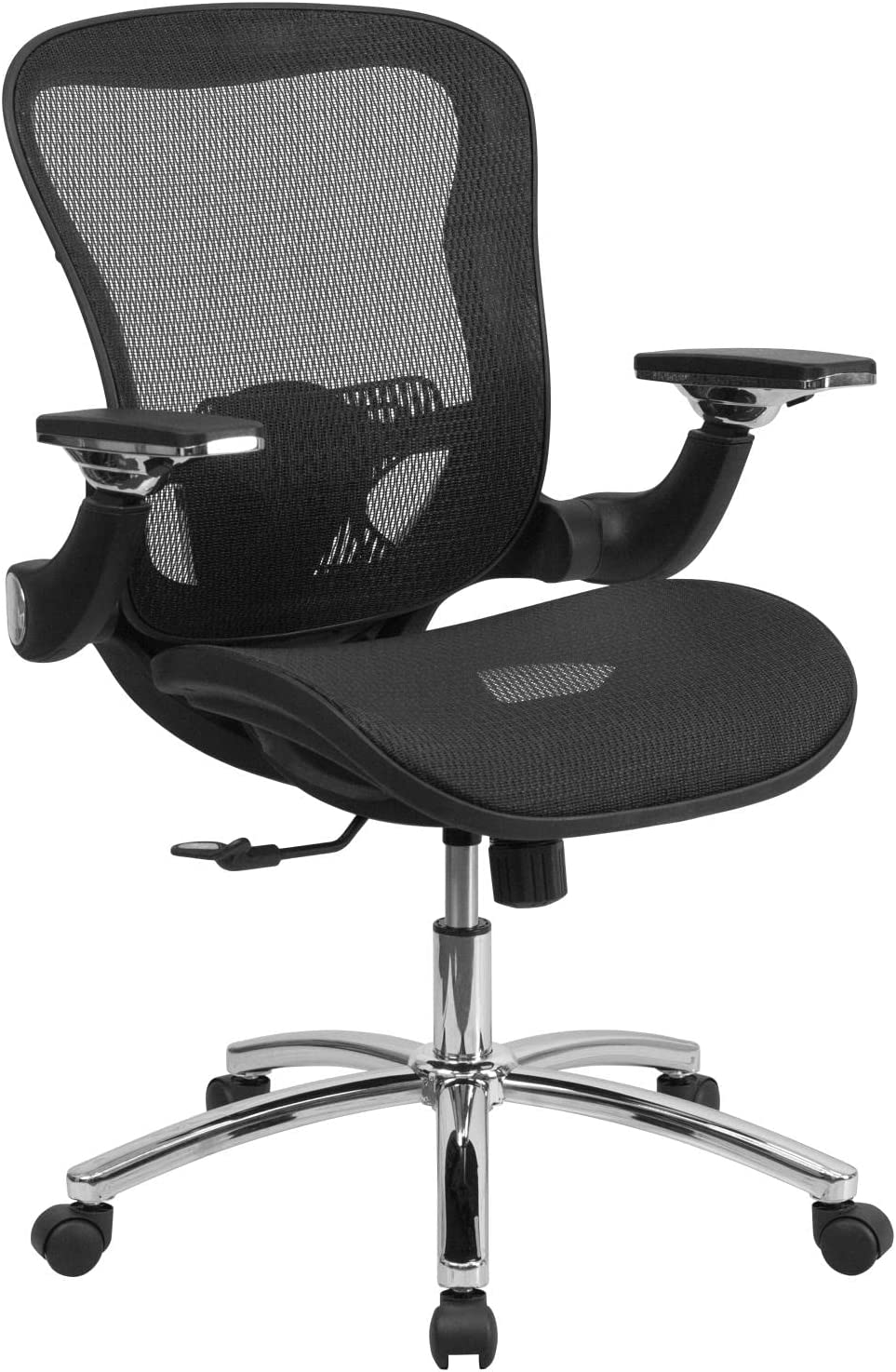 Flash Furniture Mid-Back Transparent Black Mesh Executive Swivel Ergonomic Office Chair with Synchro-Tilt &amp; Height Adjustable Flip-Up Arms