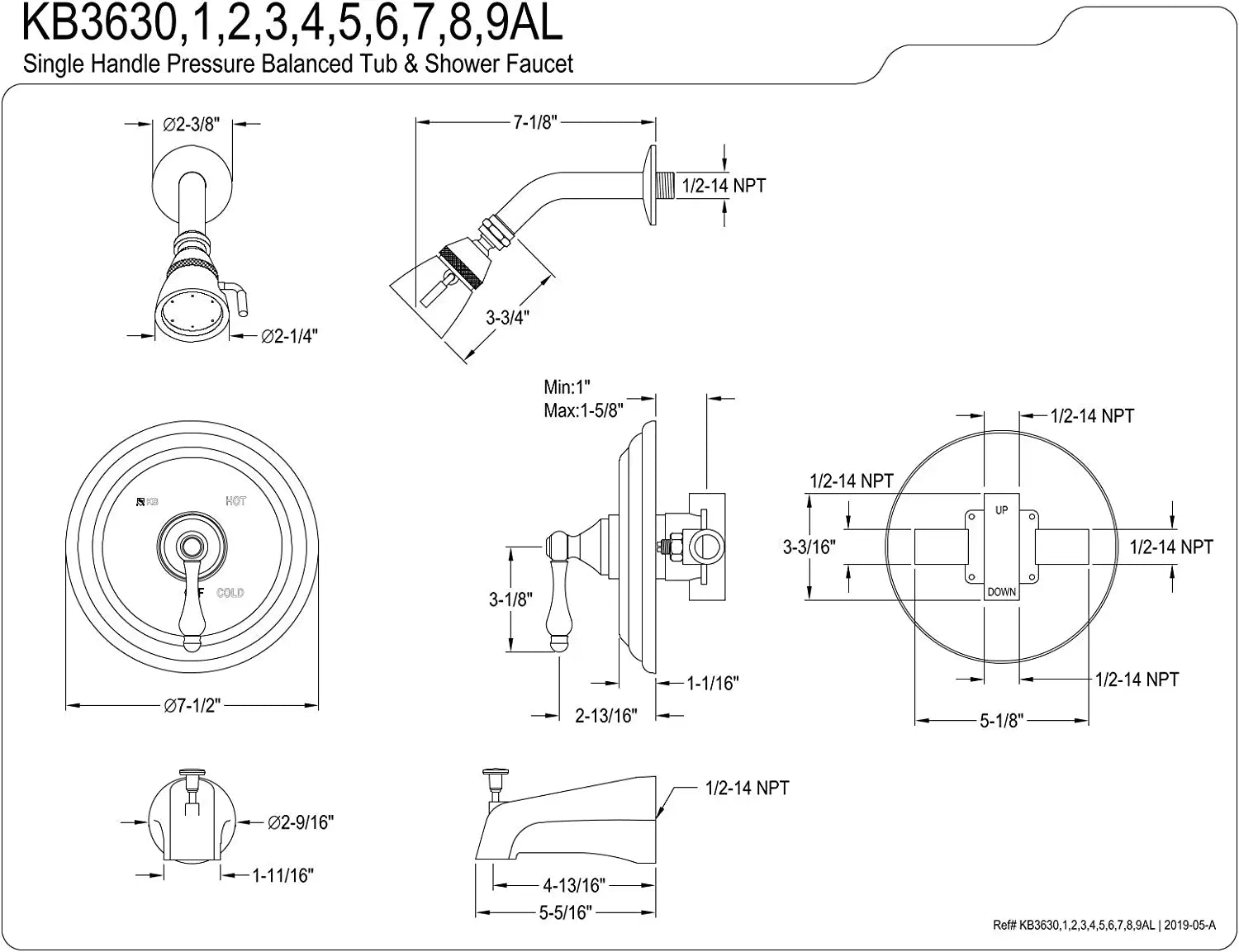 Kingston Brass KB3633AL Restoration Tub and Shower Faucet, Antique Brass