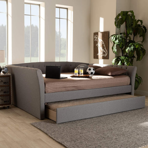 Baxton Studio Delora Modern and Contemporary Light Grey Fabric Upholstered Full Size Daybed with Roll-Out Trundle Bed