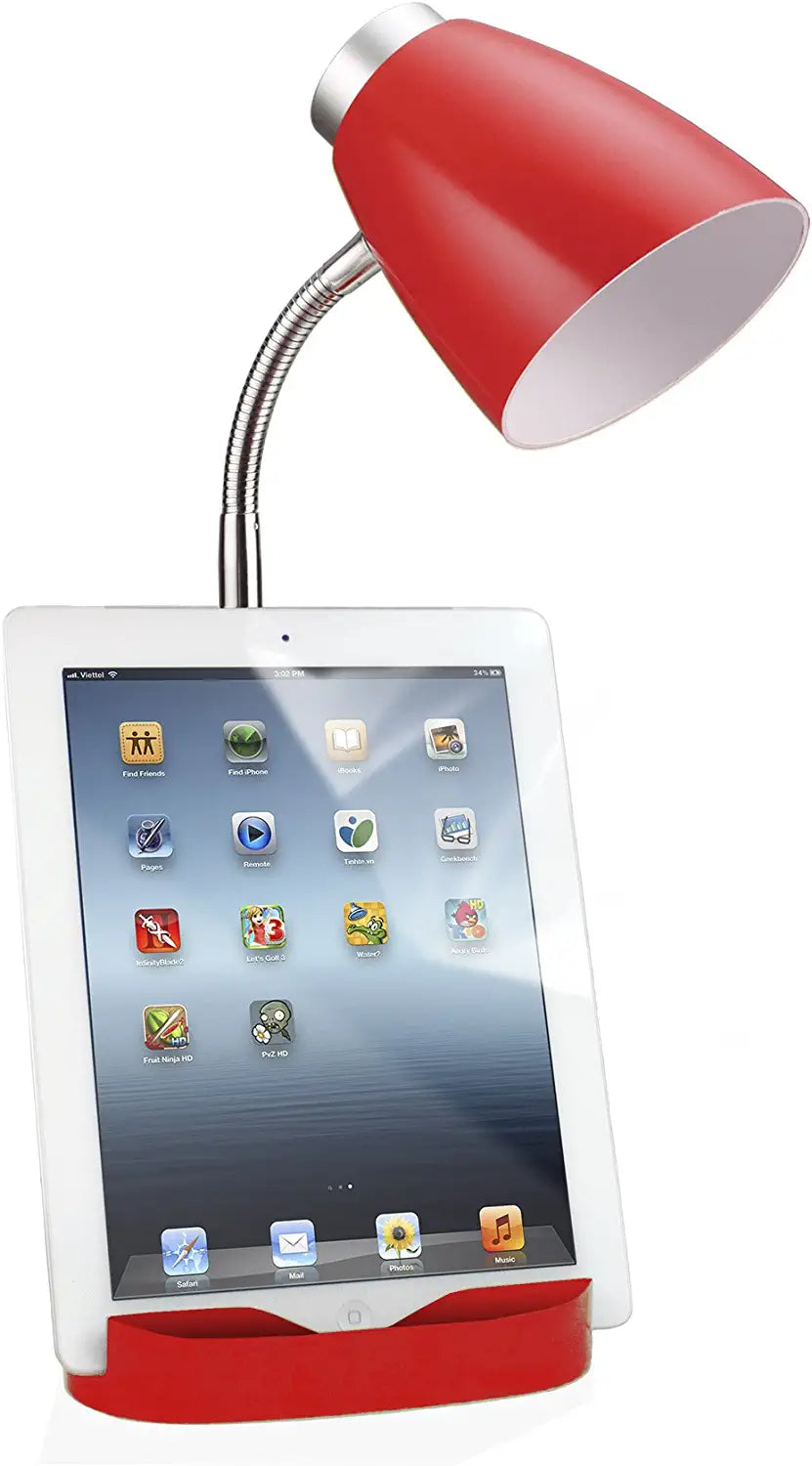Limelights LD1002-RED Gooseneck Organizer iPad Stand or Book Holder Desk Lamp, Red