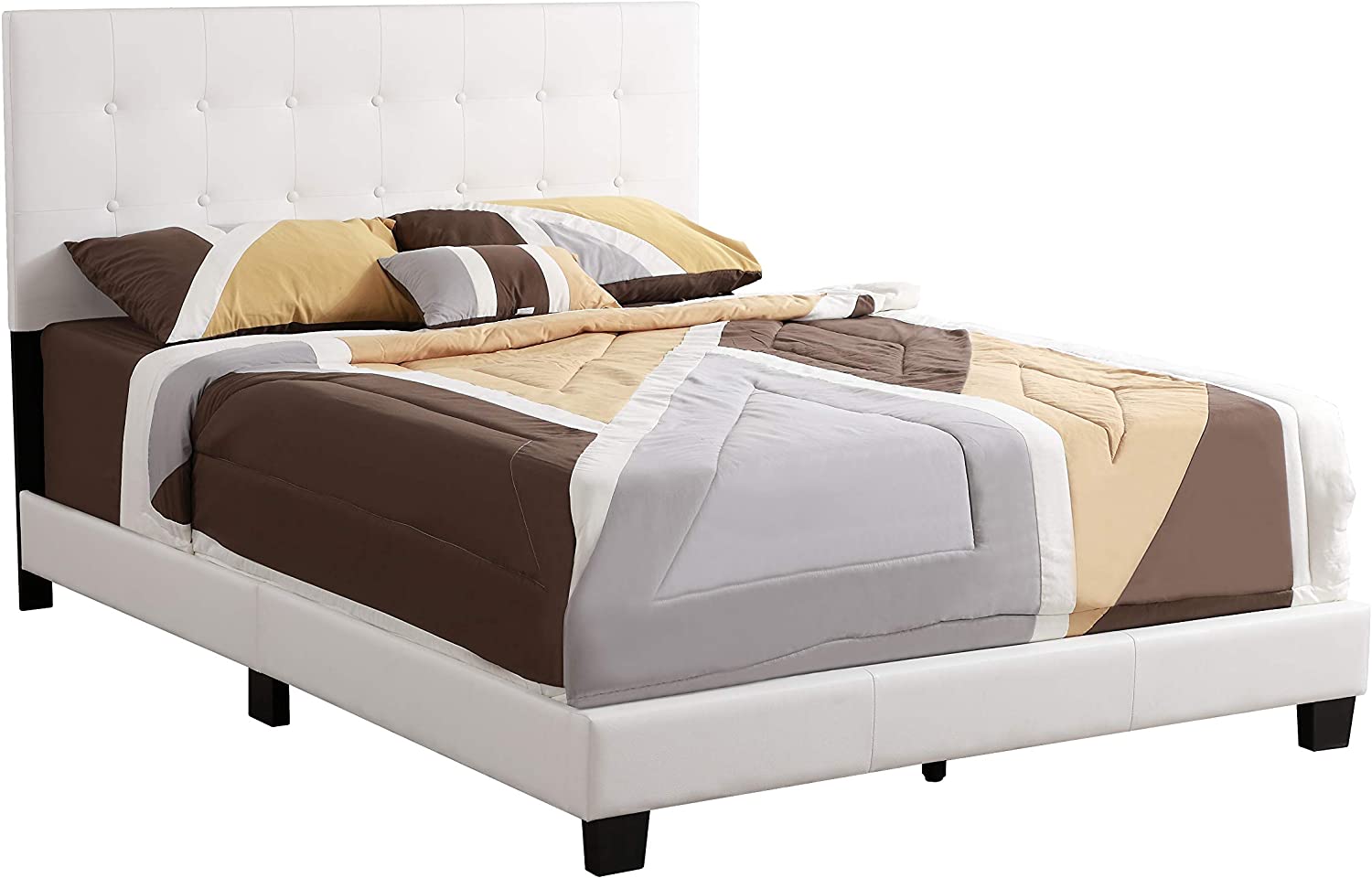 Glory Furniture Caldwell Full, White Upholstered bed,