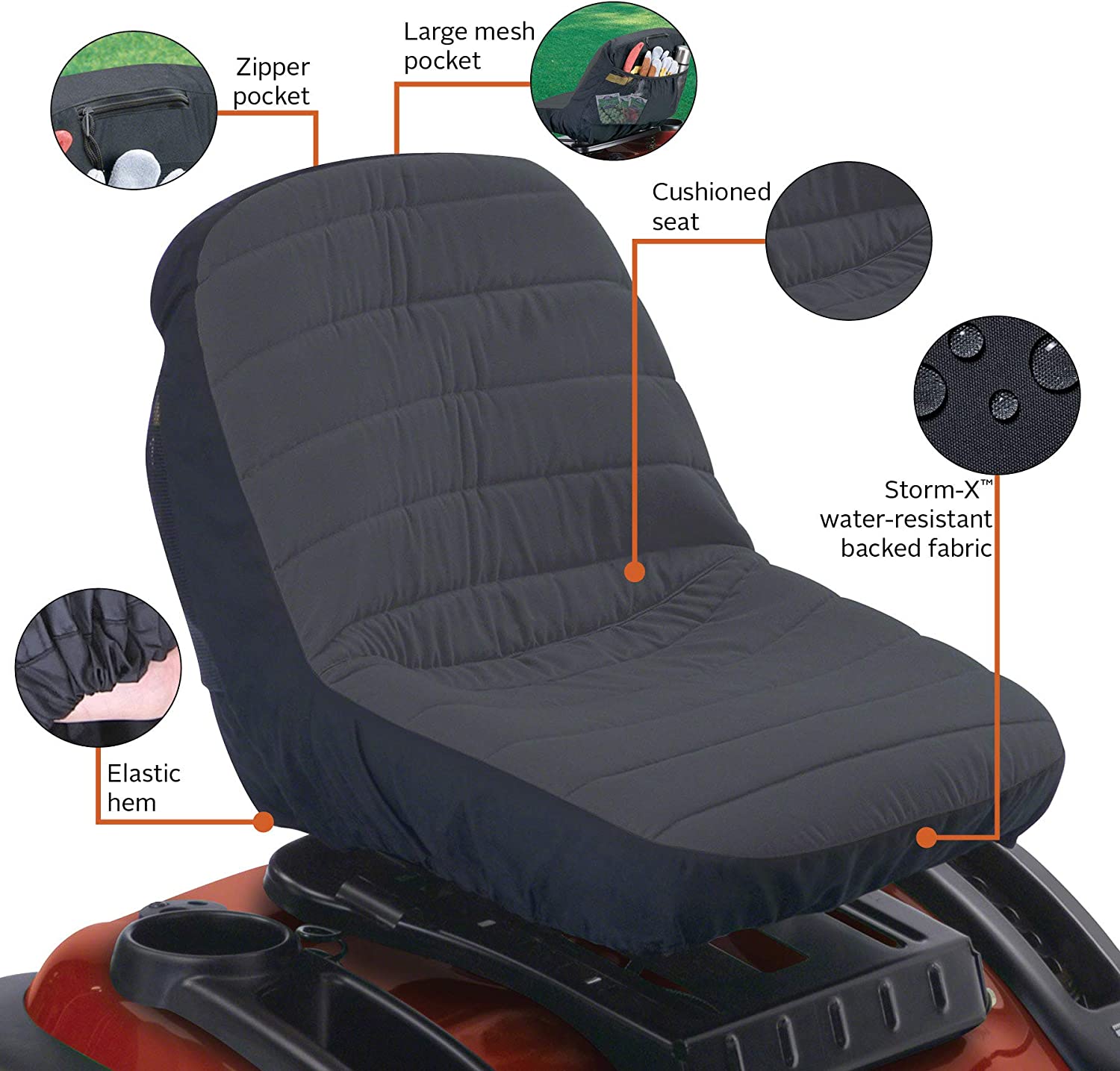 Classic Accessories Deluxe Riding Lawn Mower Seat Cover, Medium