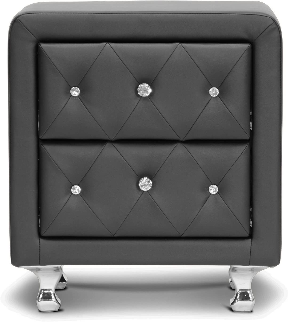 Baxton Studio Stella Crystal Tufted Upholstered Modern Nightstand, Black