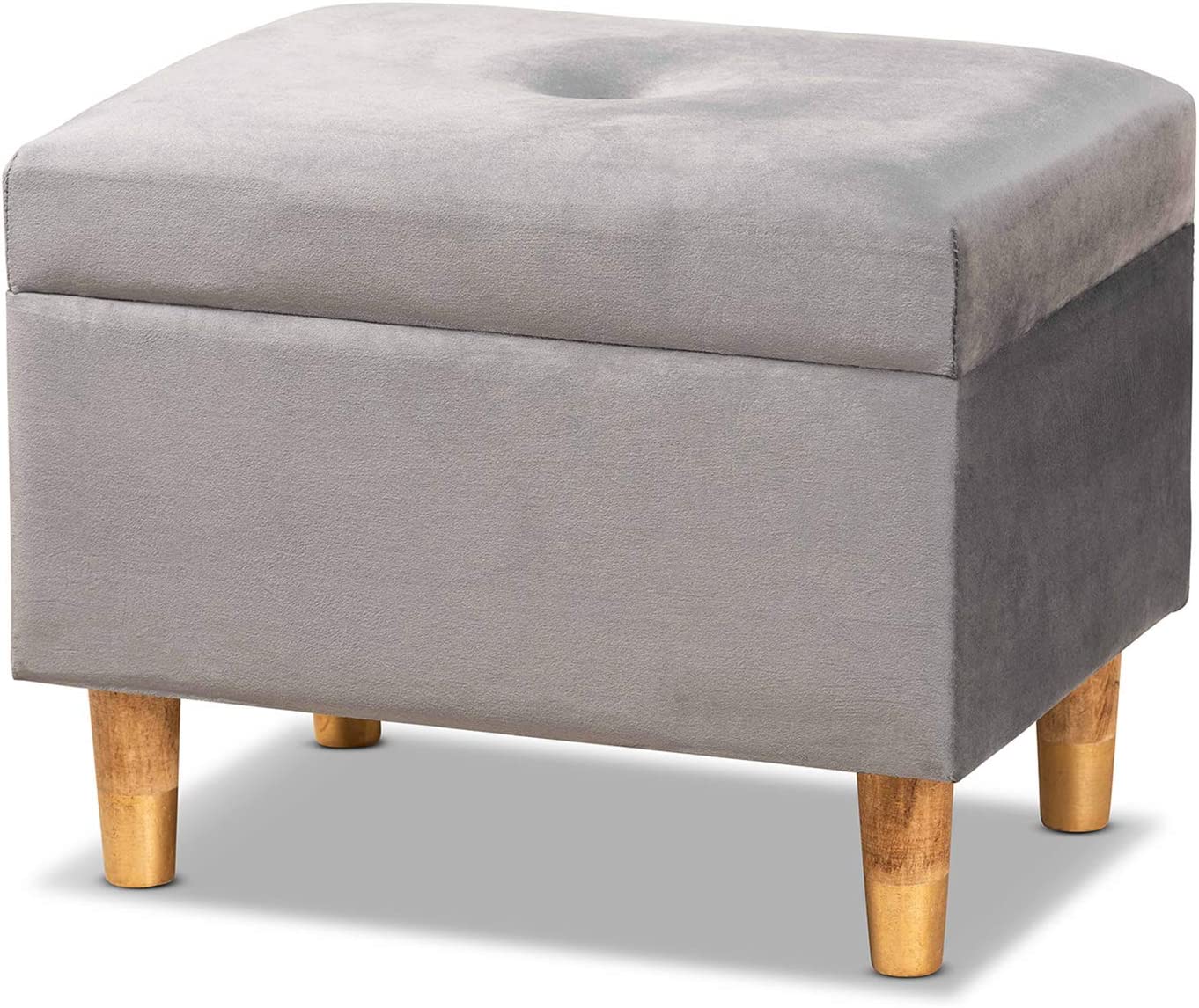 Baxton Studio Elias Modern and Contemporary Grey Velvet Fabric Upholstered and Oak Brown Finished Wood Storage Ottoman