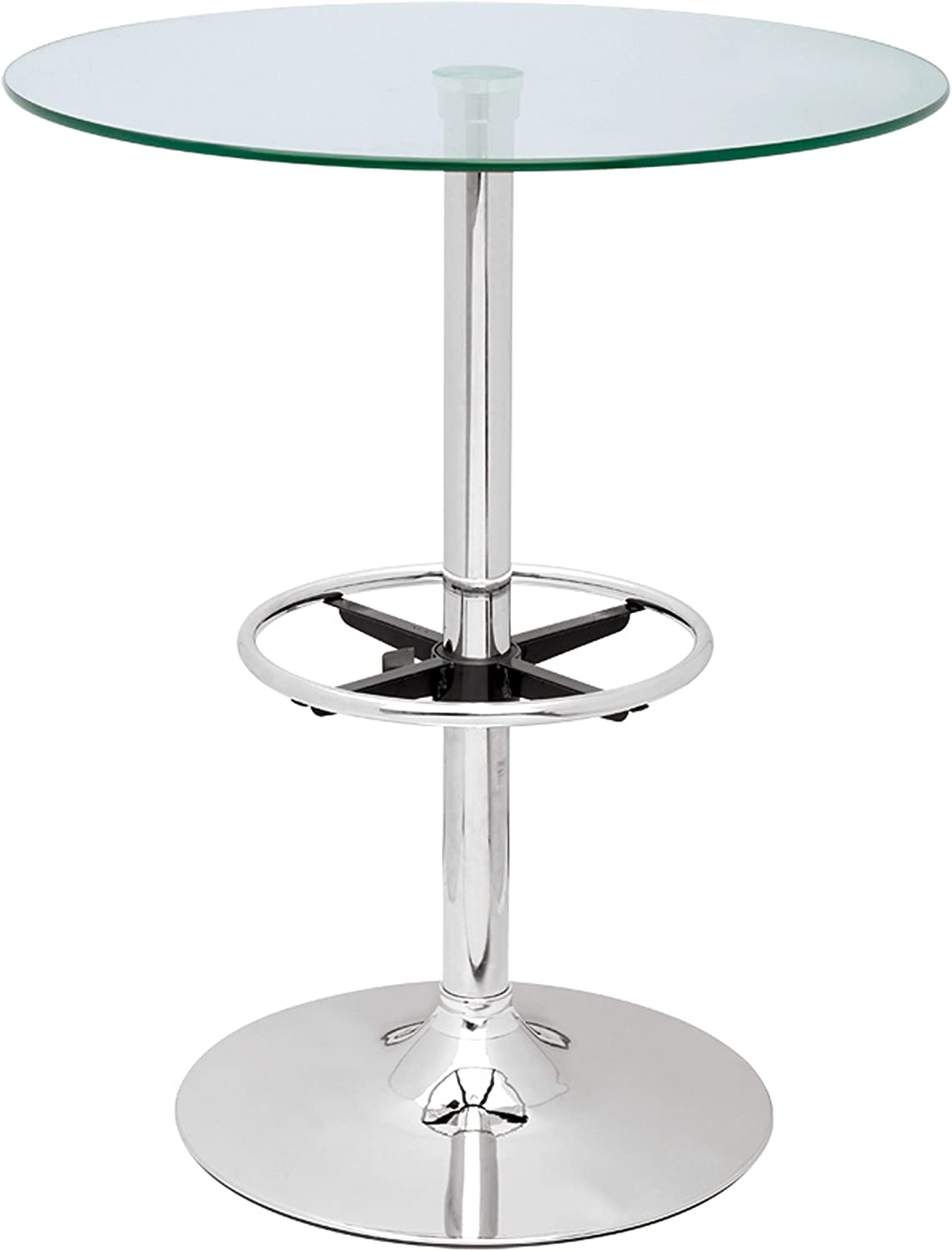 Chintaly Imports Pub Table with Round Glass Top, Chrome/Clear