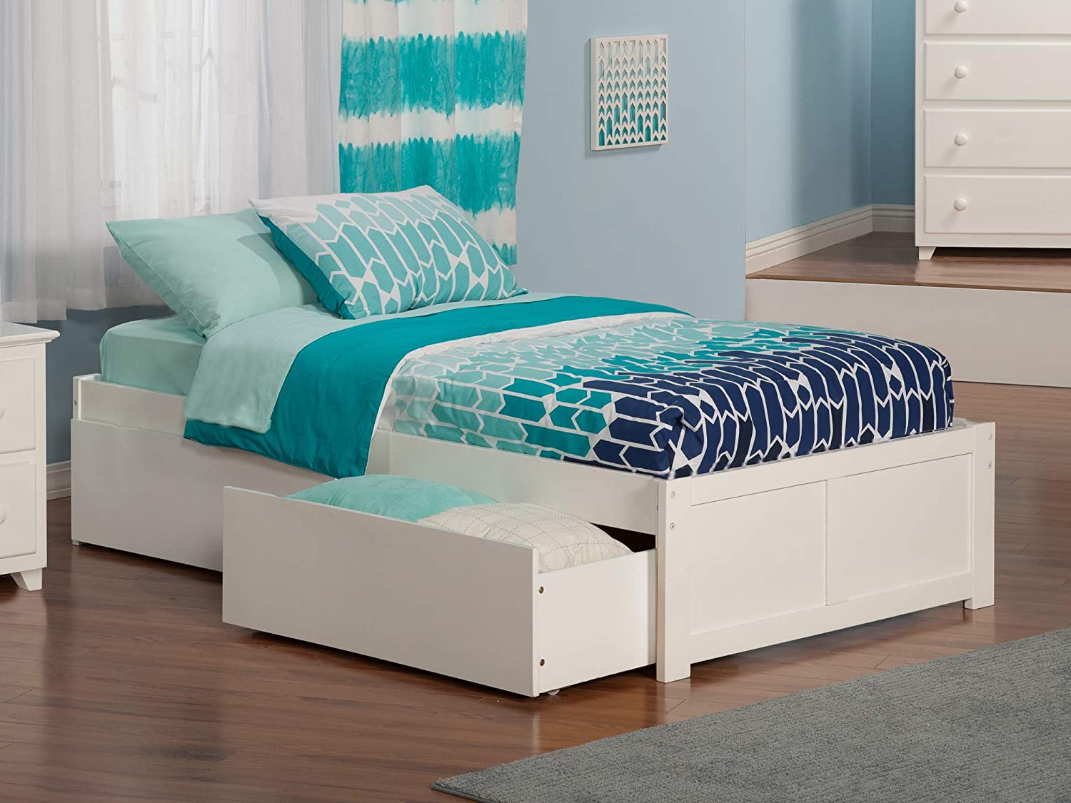 AFI Concord Platform Flat Panel Footboard and Urban Bed Drawers, Twin, White