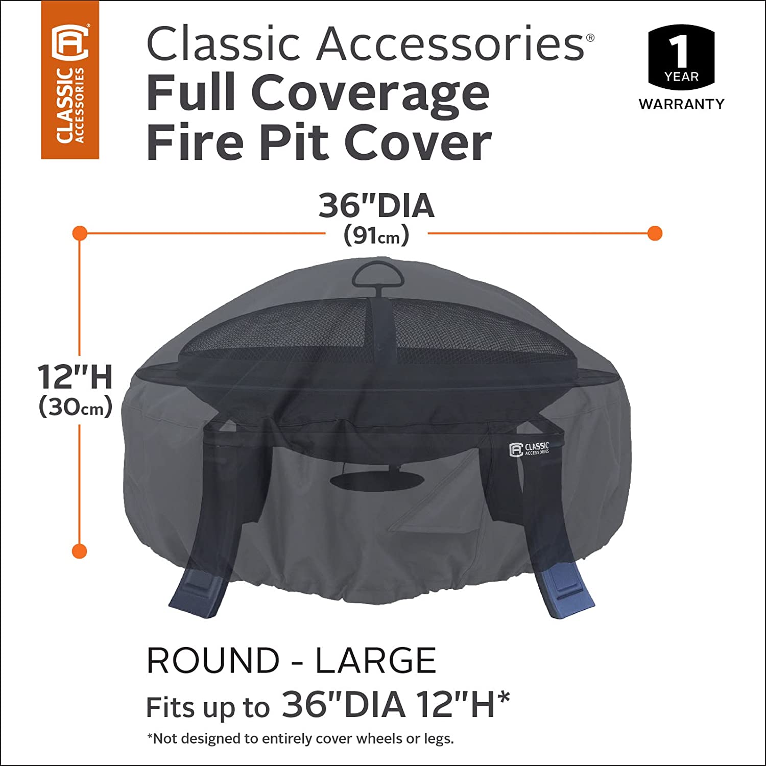 Classic Accessories Water-Resistant 36 Inch Round Fire Pit Cover, Patio Furniture Covers