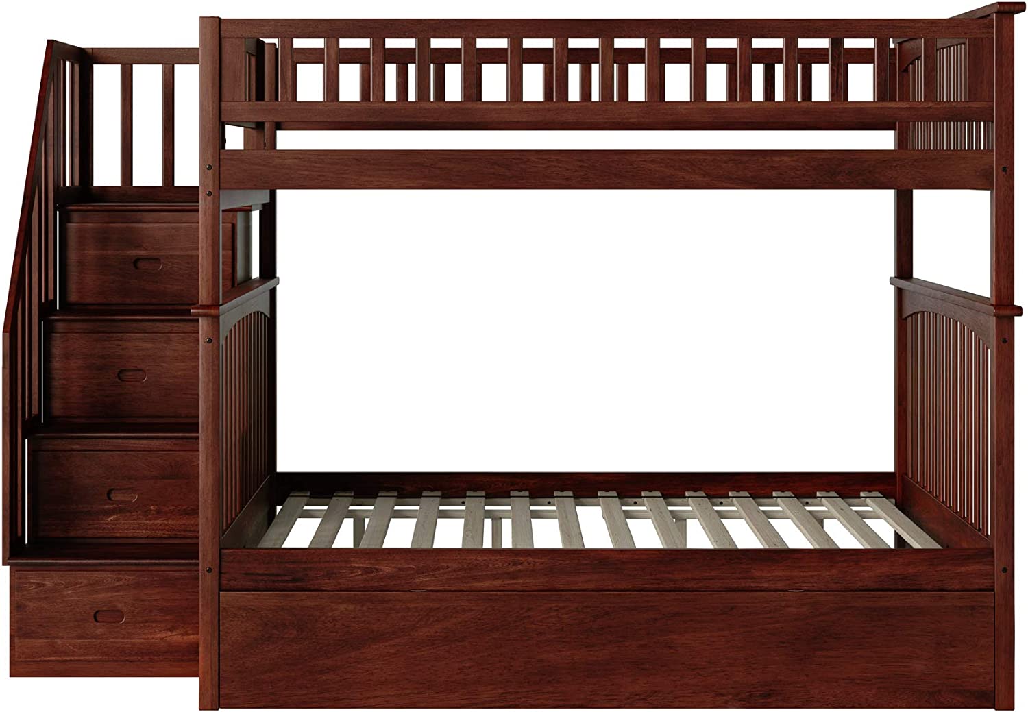 AFI Columbia Staircase Bunk with Turbo Charger and Twin Size Urban Trundle, Full/Full, Walnut