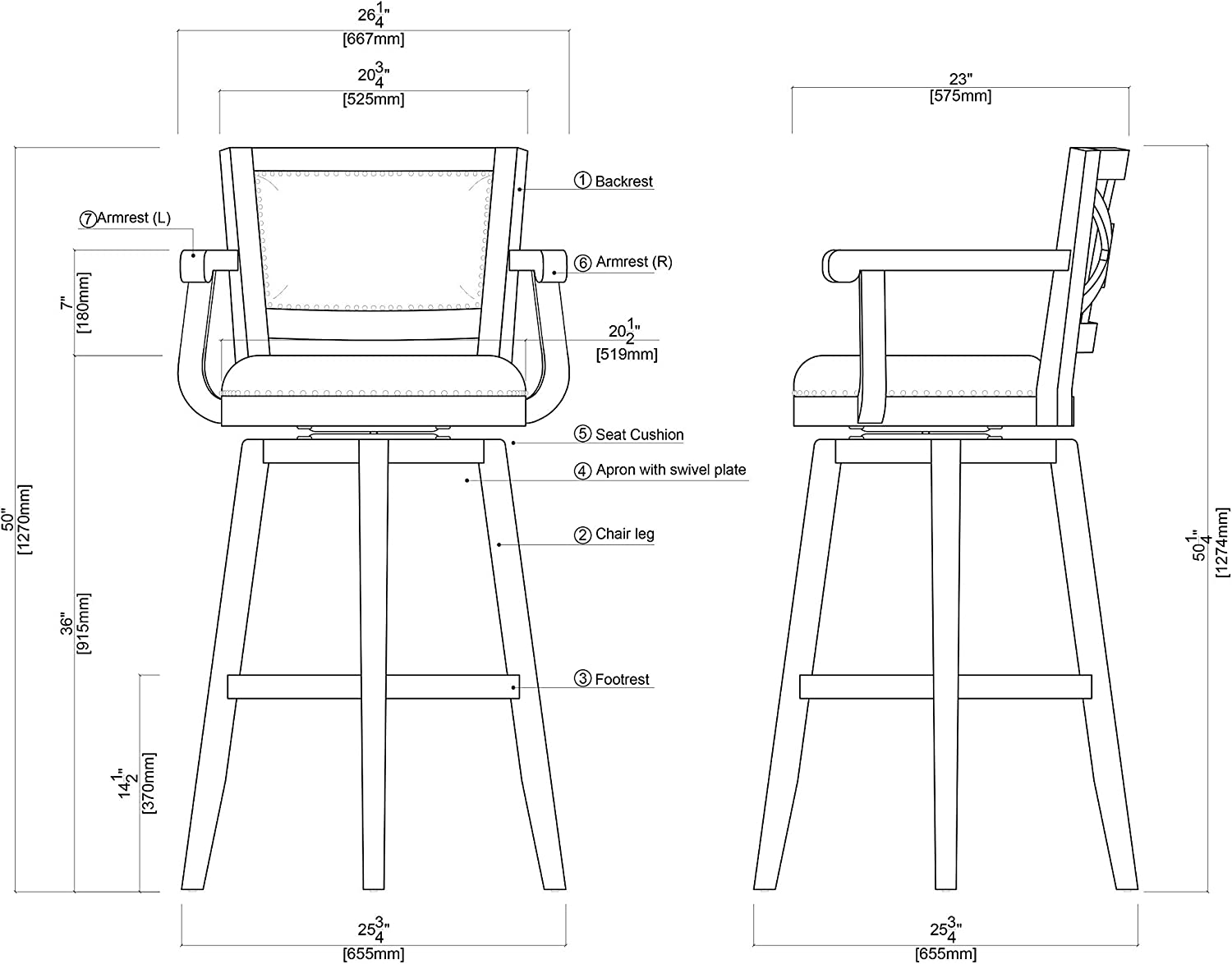 Boraam Broadmoor Swivel Extra Tall Barstool, 50-Inch, Cappuccino