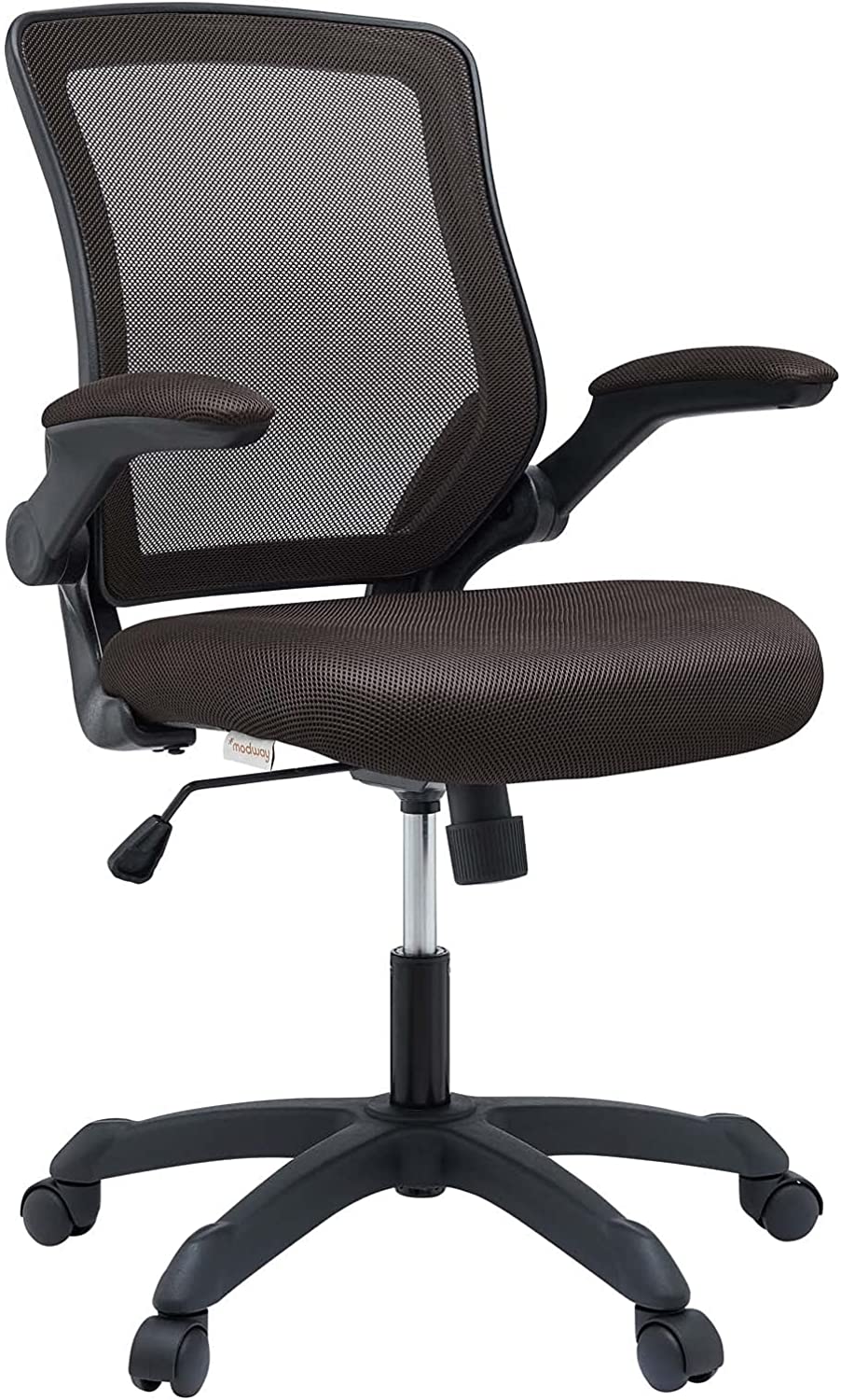 Modway Veer Office Chair with Mesh Back and Vinyl Seat With Flip-Up Arms in Brown