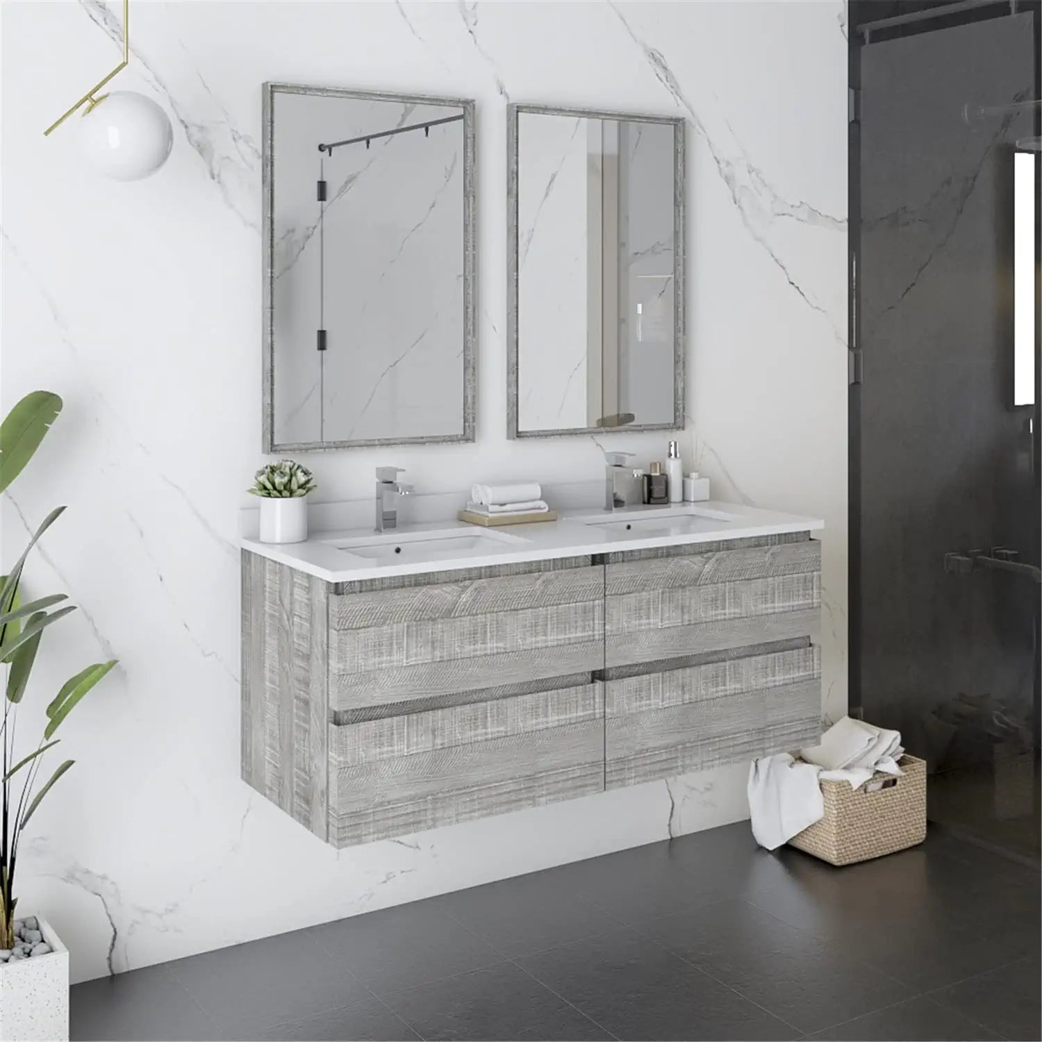 Fresca Formosa 48&#34; Wall Hung Double Sink Modern Bathroom Vanity w/Mirrors in Ash
