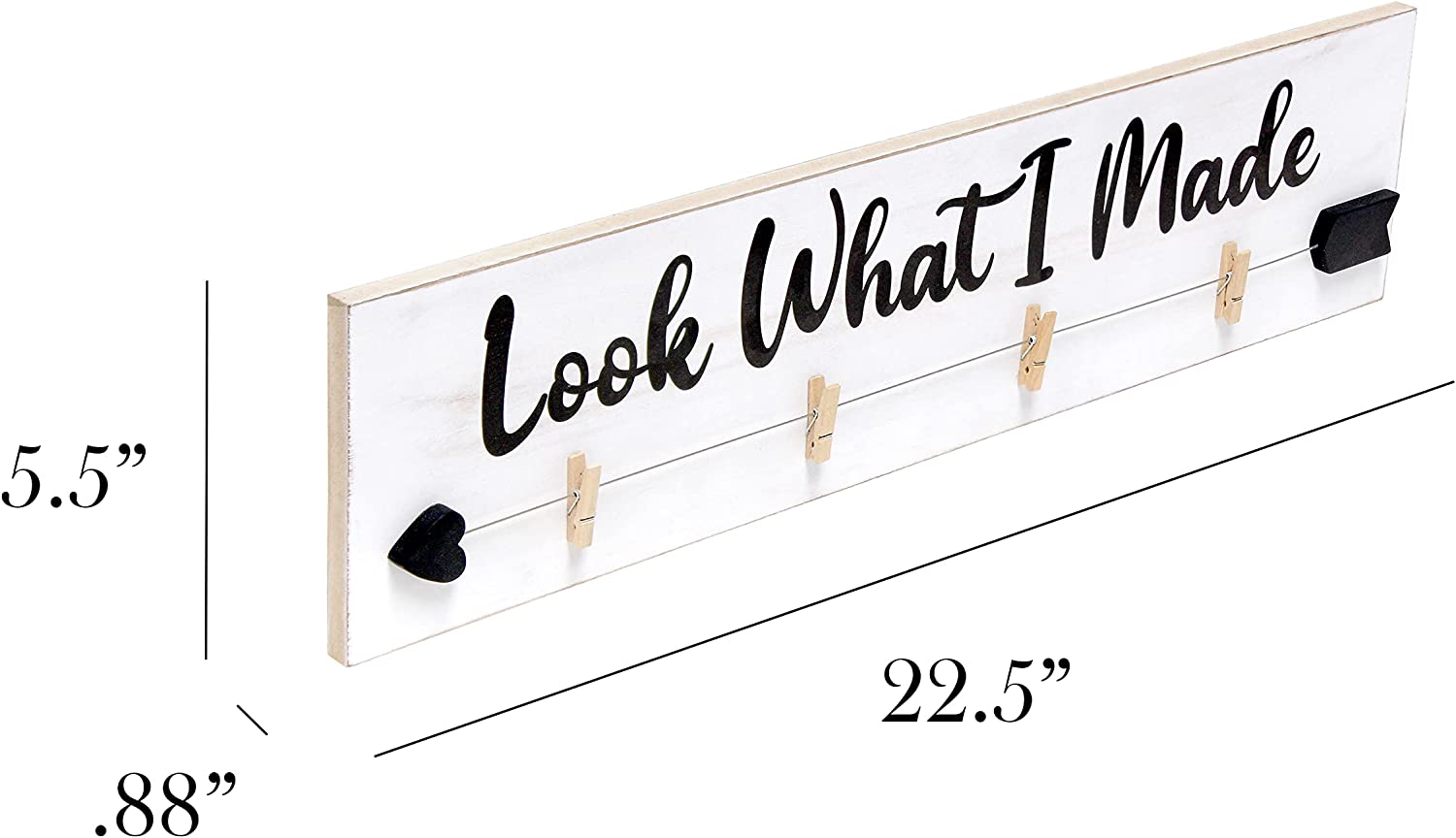 Elegant Designs HG2038-WBM Decorix Farmhouse Wall Mounted Hanging 4 Photo Wood Picture Display w Clips & Look What I Made Black Script for Artwork,Drawings,Décor,Kids Room,Nursery,Playroom,Wht Wash