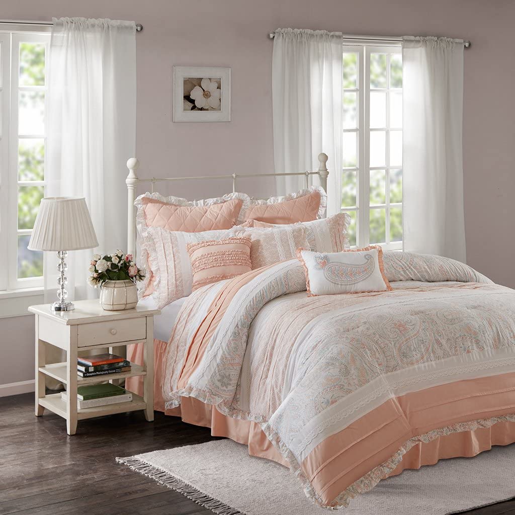 Madison Park Mirabelle 9 Piece Cotton Percale Comforter Set Pink Cal King