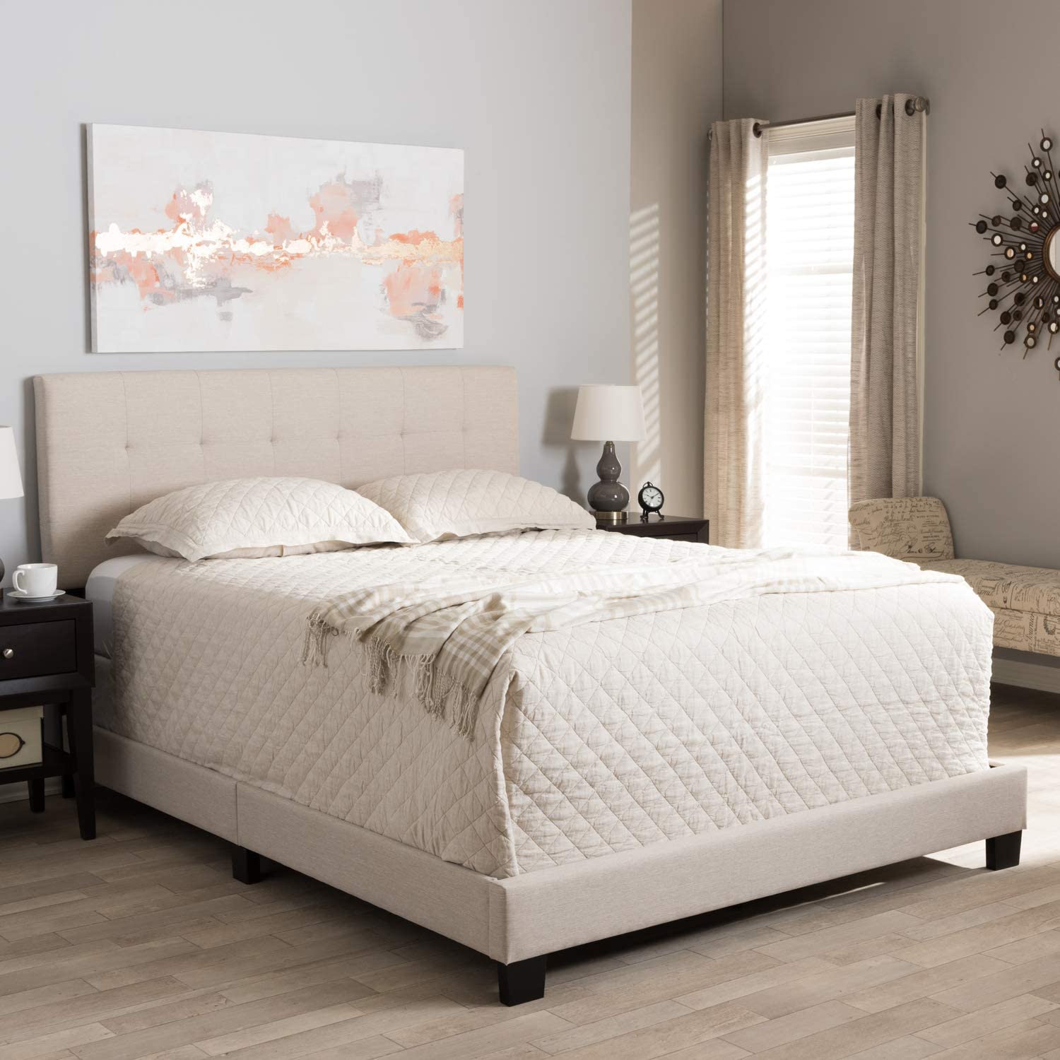 Baxton Studio Brookfield Modern and Contemporary Beige Fabric Upholstered Grid-tufting King Size Bed