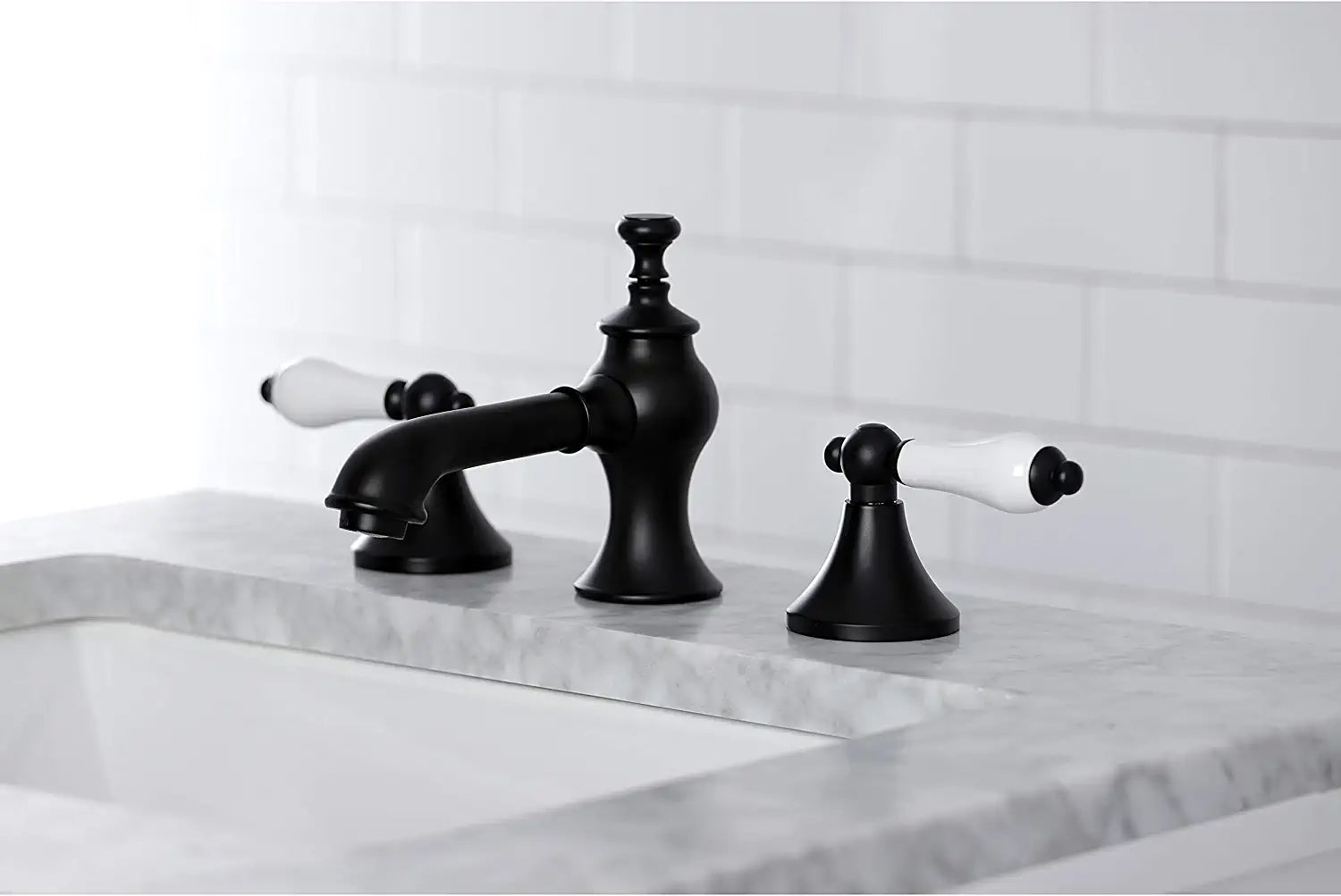 Kingston Brass KC7060PL Vintage Widespread Bathroom Faucet, Matte Black