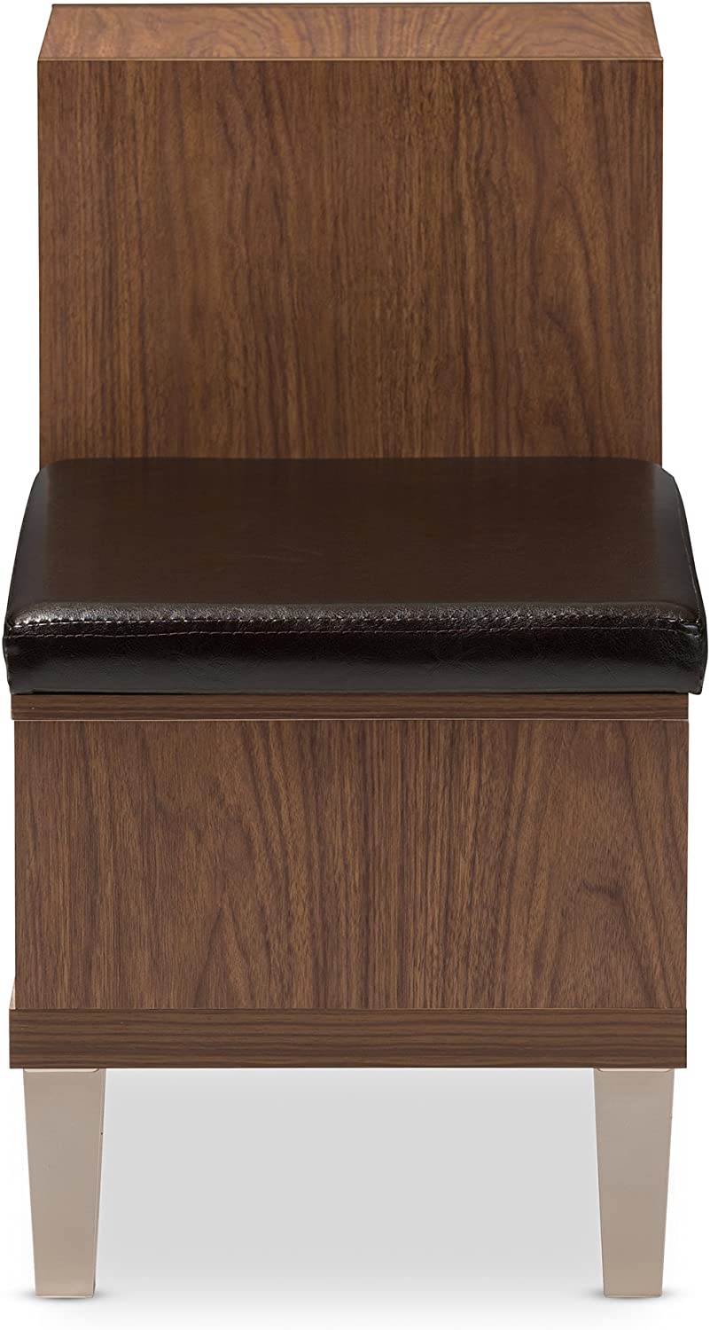 Baxton Studio Jaime Walnut Wood 3-Drawer Shoe Storage Padded Leatherette Seating Bench with Two Open Shelves