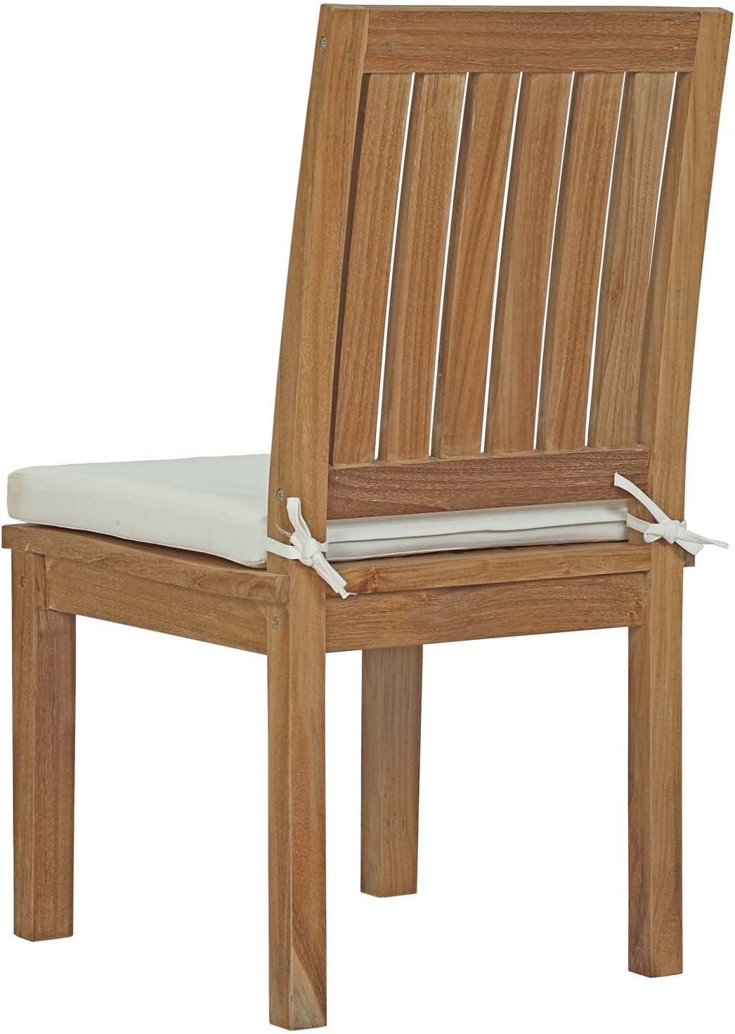 Modway EEI-2700-NAT-WHI Marina Premium Grade A Teak Wood Outdoor Patio, Dining Side Chair, Natural White