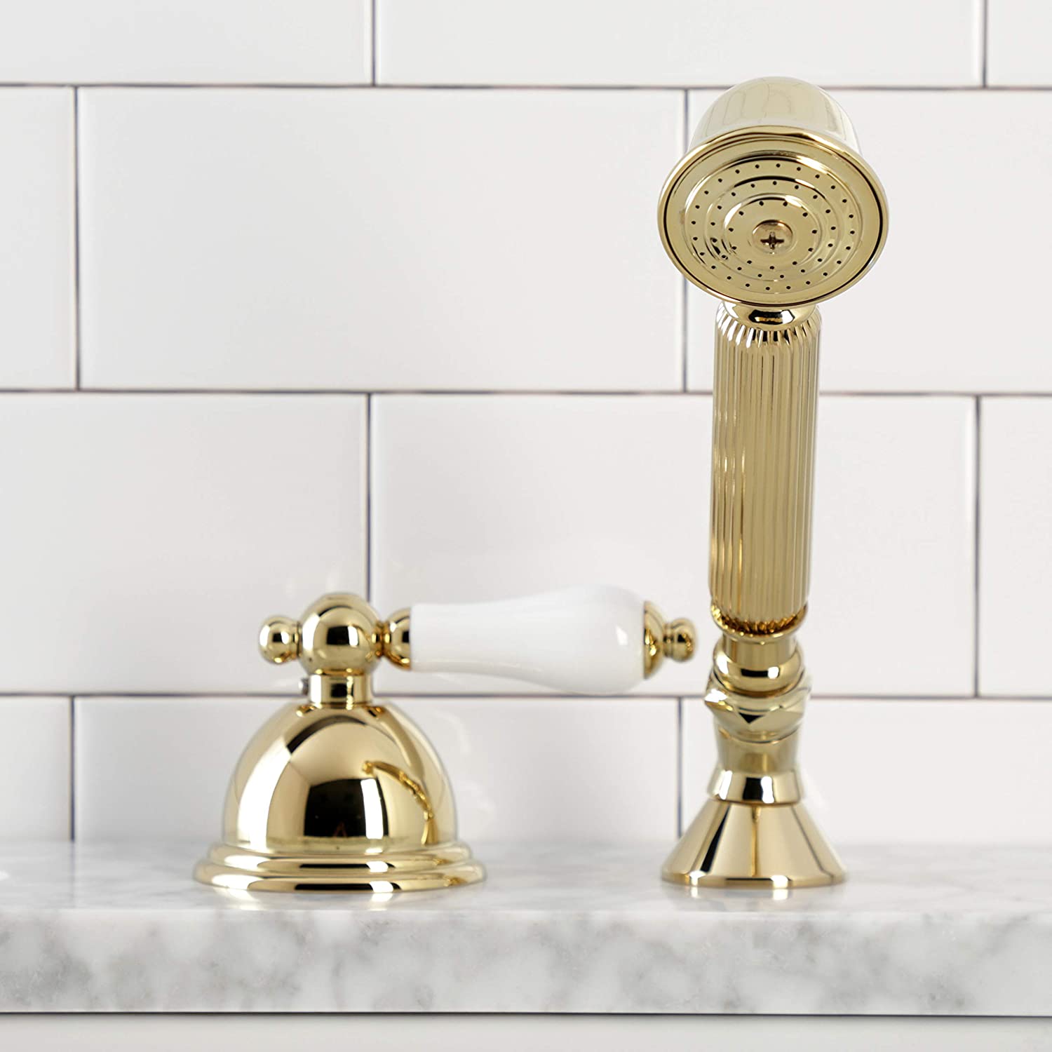 Kingston Brass KSK3352PLTR Vintage Deck Mount Hand Shower with Diverter for Roman Tub Faucet, Polished Brass