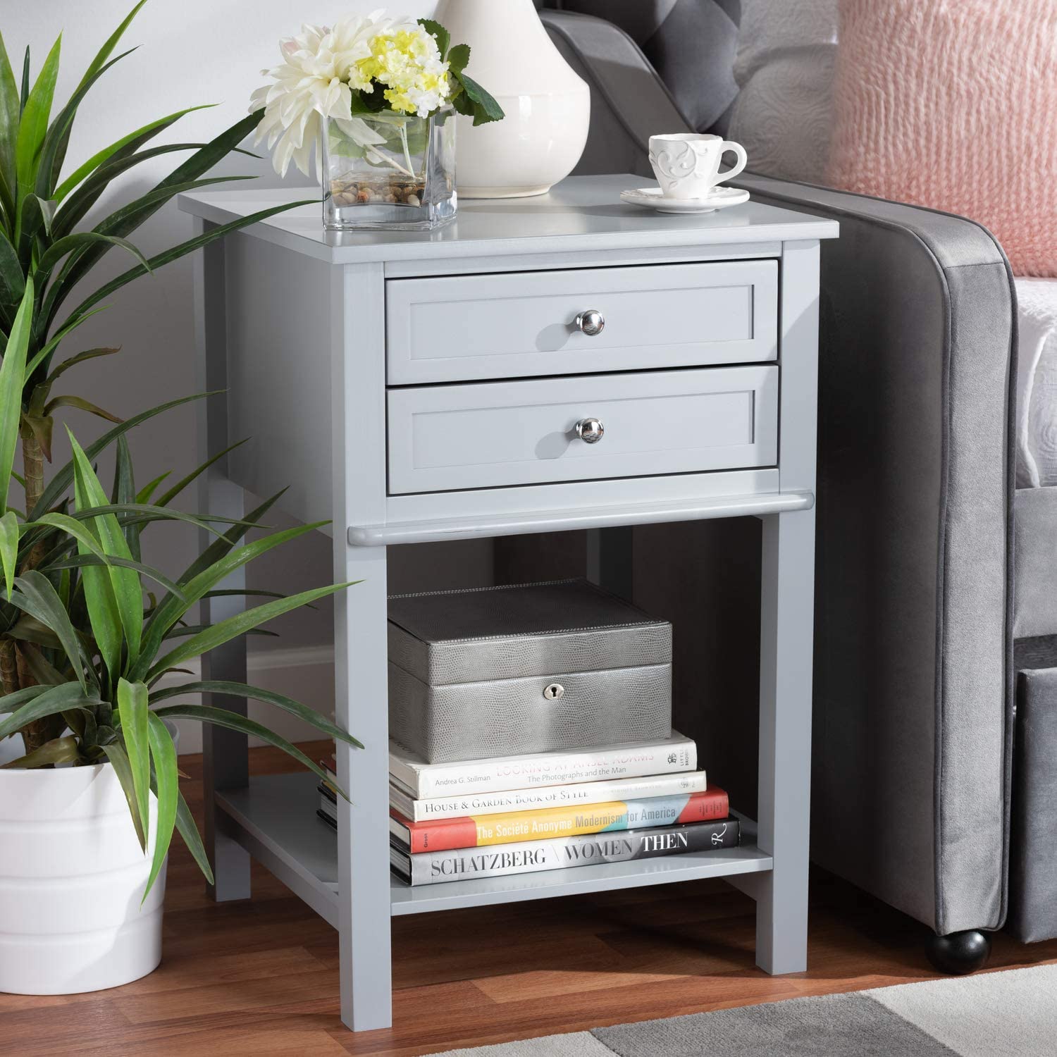 Baxton Studio Willow Modern Transitional Light Grey Finished 2-Drawer Wood Nightstand