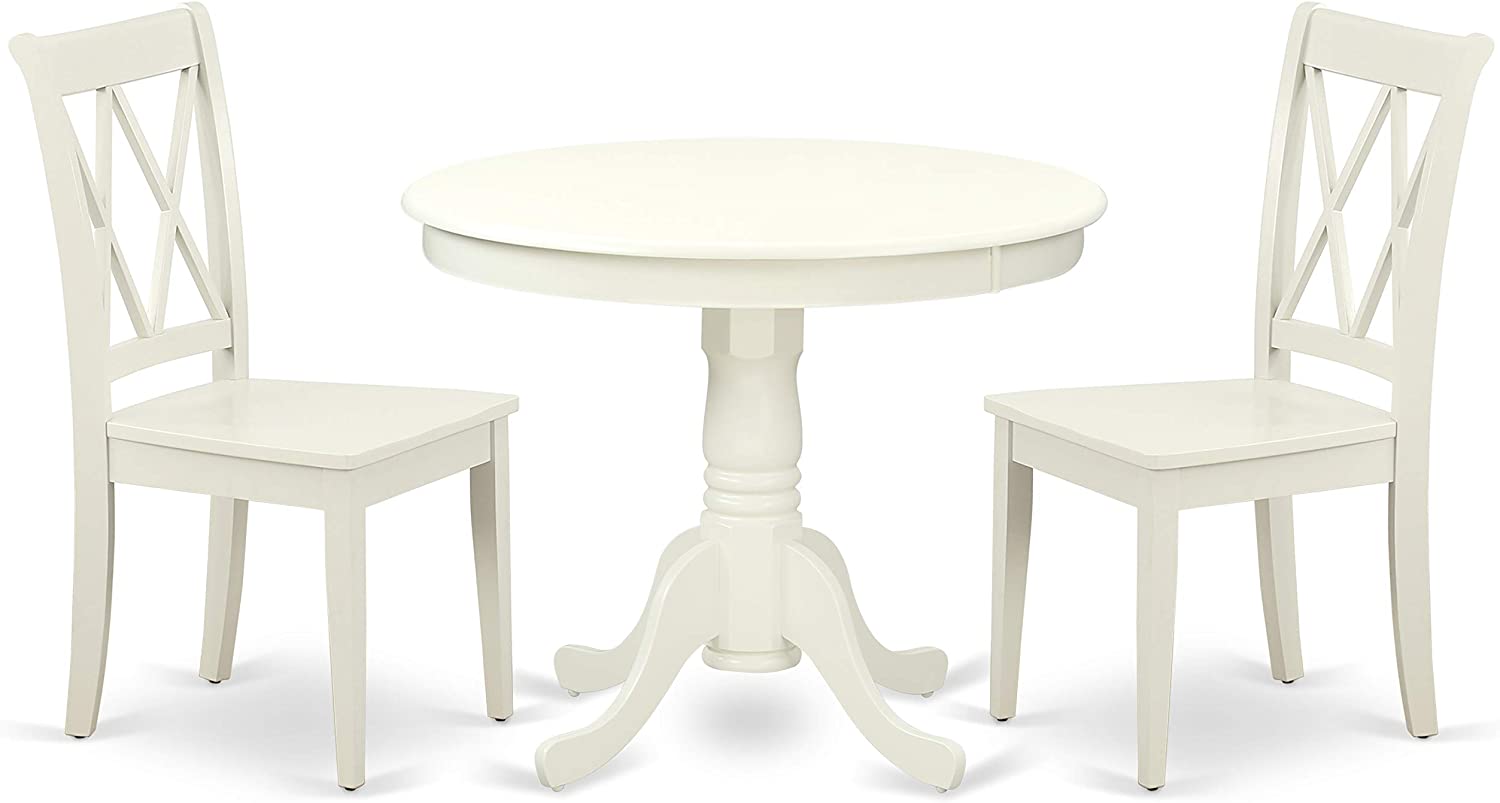 East West Furniture 5Pc Dining Set Includes a Round Dinette Table and Four Double X Back Microfiber Seat Kitchen Chairs, Linen White Finish