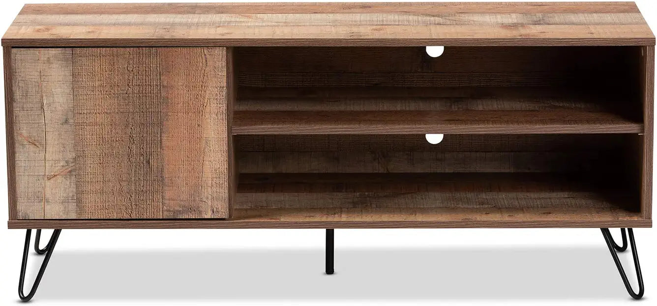 Baxton Studio Iver Modern and Contemporary Rustic Oak Finished 1-Door Wood TV Stand