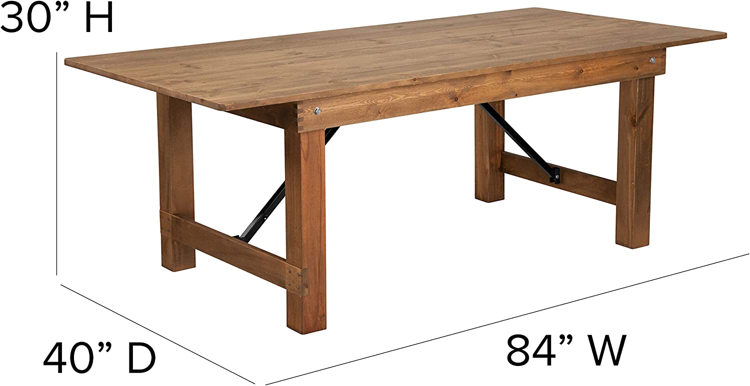 Flash Furniture HERCULES Series 7&#39; x 40&#34; Rectangular Antique Rustic Solid Pine Folding Farm Table