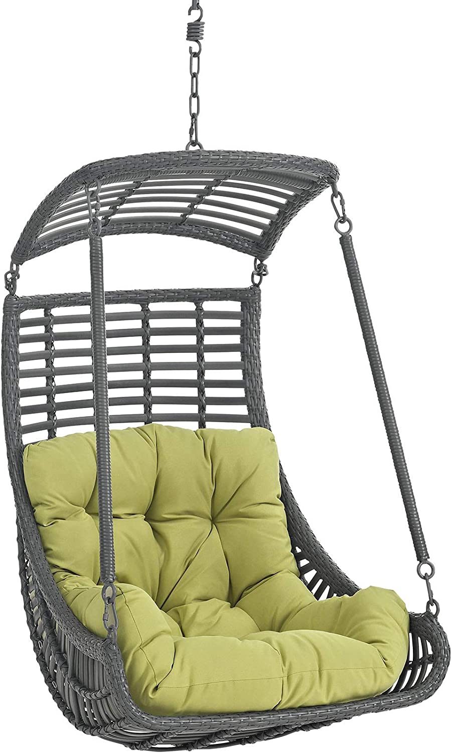 Modway EEI-2655-PER-SET Jungle Outdoor Patio Balcony Porch Lounge Swing Chair Set with Hanging Steel Chain Peridot