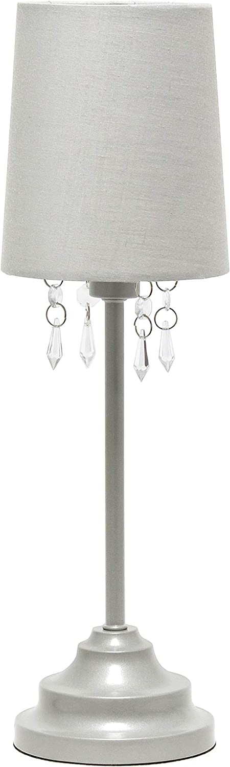 Simple Designs LT3018-GRY Fabric Shade and Hanging Acrylic Beads Table Lamp, Gray