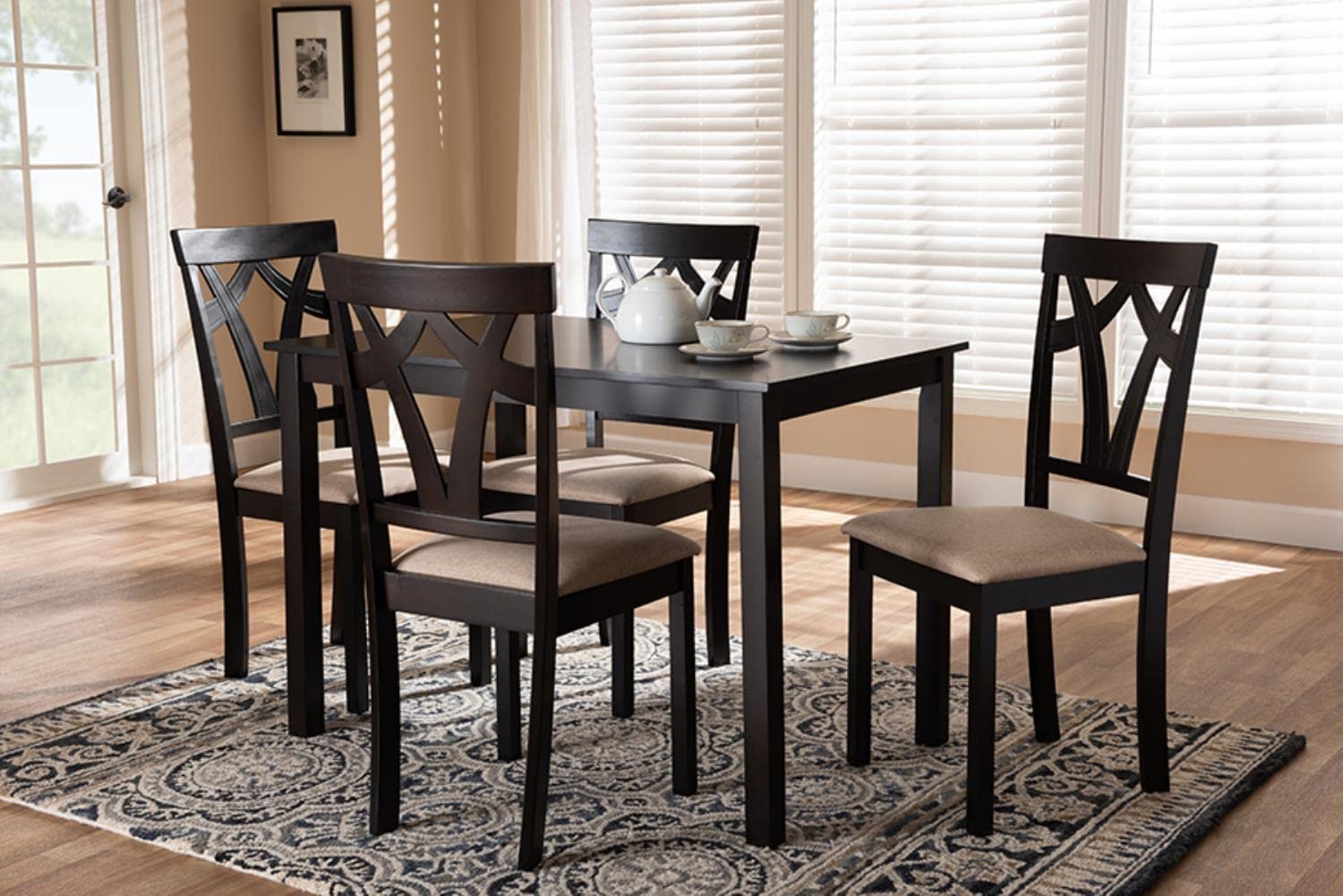 Baxton Studio Sylvia Modern and Contemporary Espresso Brown Finished and Sand Fabric Upholstered 5-Piece Dining Set