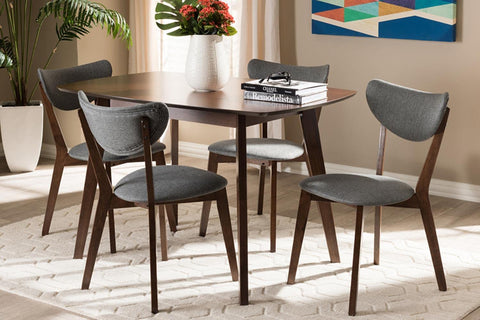 Baxton Studio Hadrea Mid-Century Modern Walnut-Finished Dark Grey Fabric Upholstered 5-Piece Dining Set Grey//Medium Wood/Mid-Century/Table/Fabric Polyester 100%&#34;/Rubber Wood/Foam