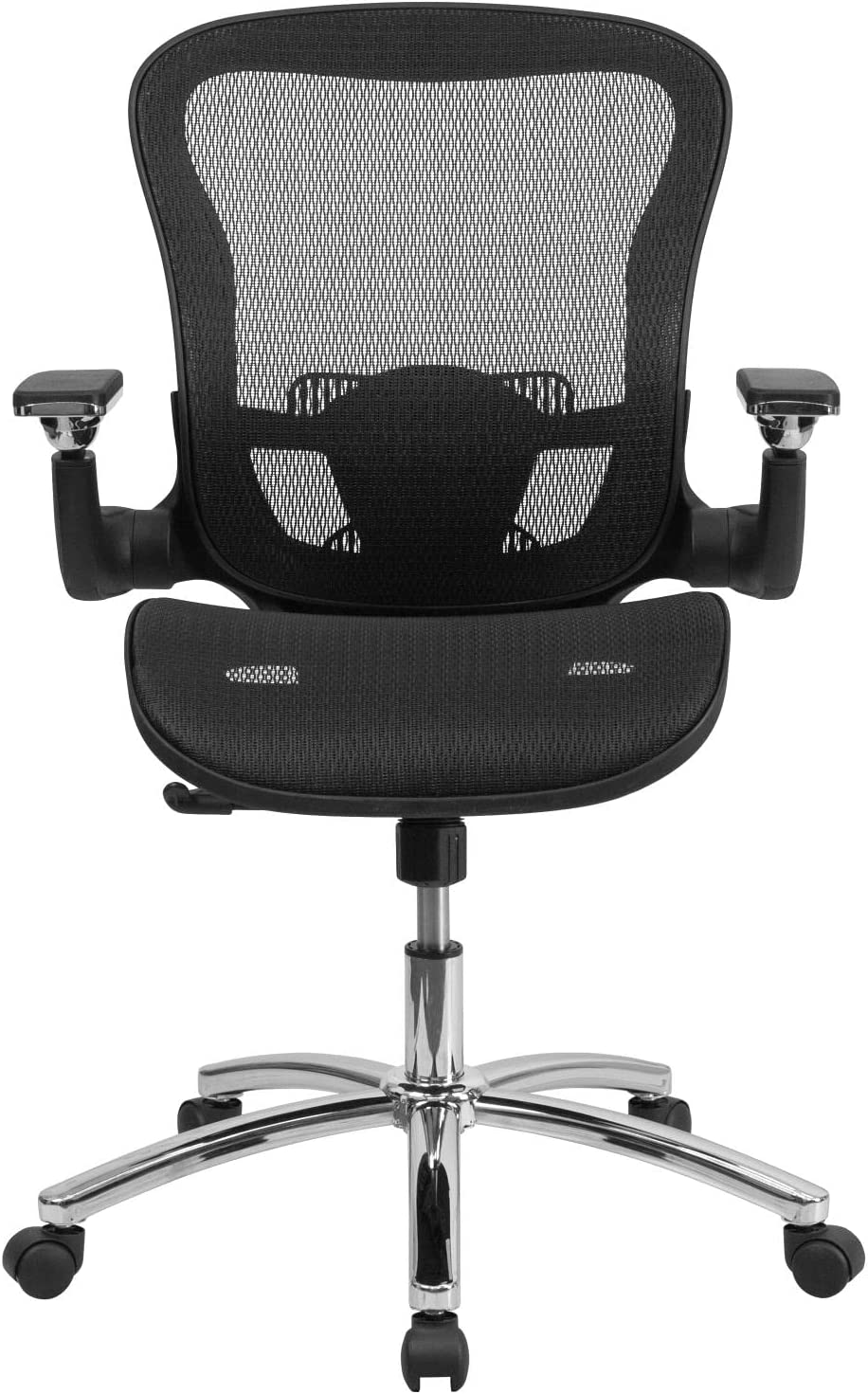 Flash Furniture Mid-Back Transparent Black Mesh Executive Swivel Ergonomic Office Chair with Synchro-Tilt &amp; Height Adjustable Flip-Up Arms