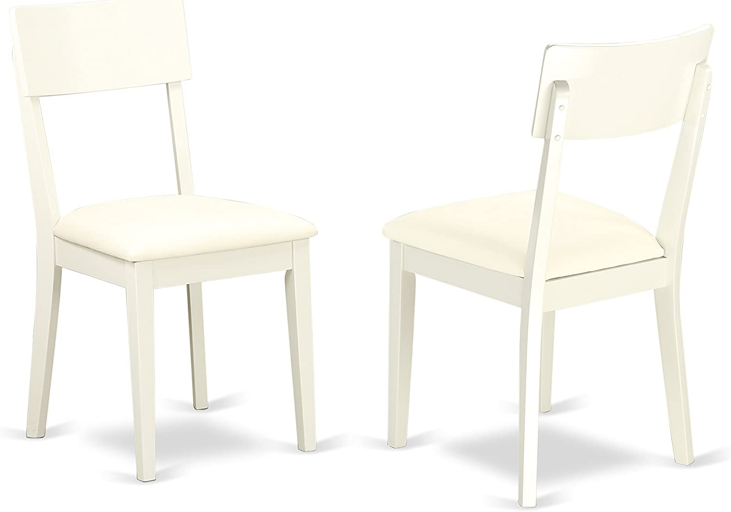 East West Furniture Andy Slat Back Dining Room Chairs- Faux Leather Seat and Linen White Hardwood Frame Dining Chair Set of 2