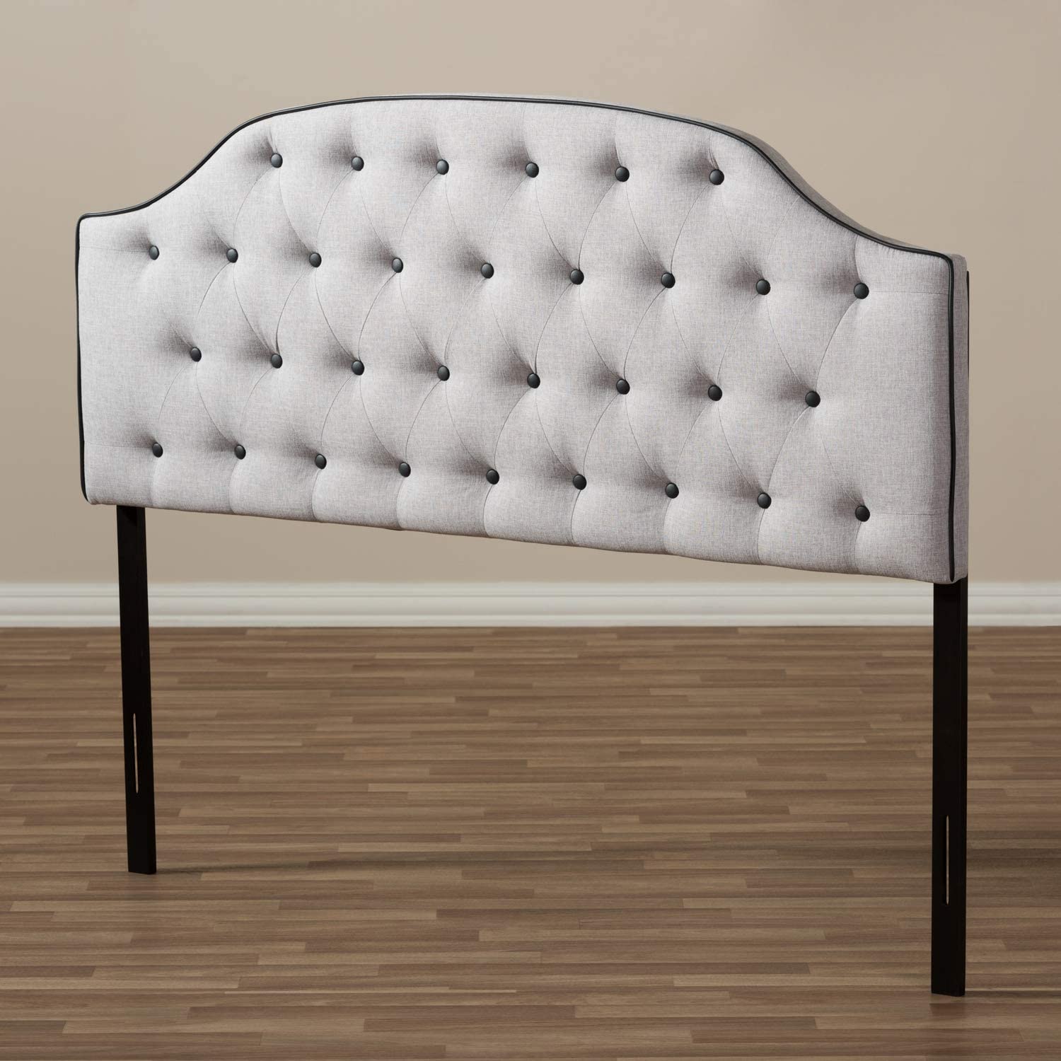 Baxton Studio Windsor Modern and Contemporary Dark Grey Fabric Upholstered Scalloped Buttoned Queen Size Headboard