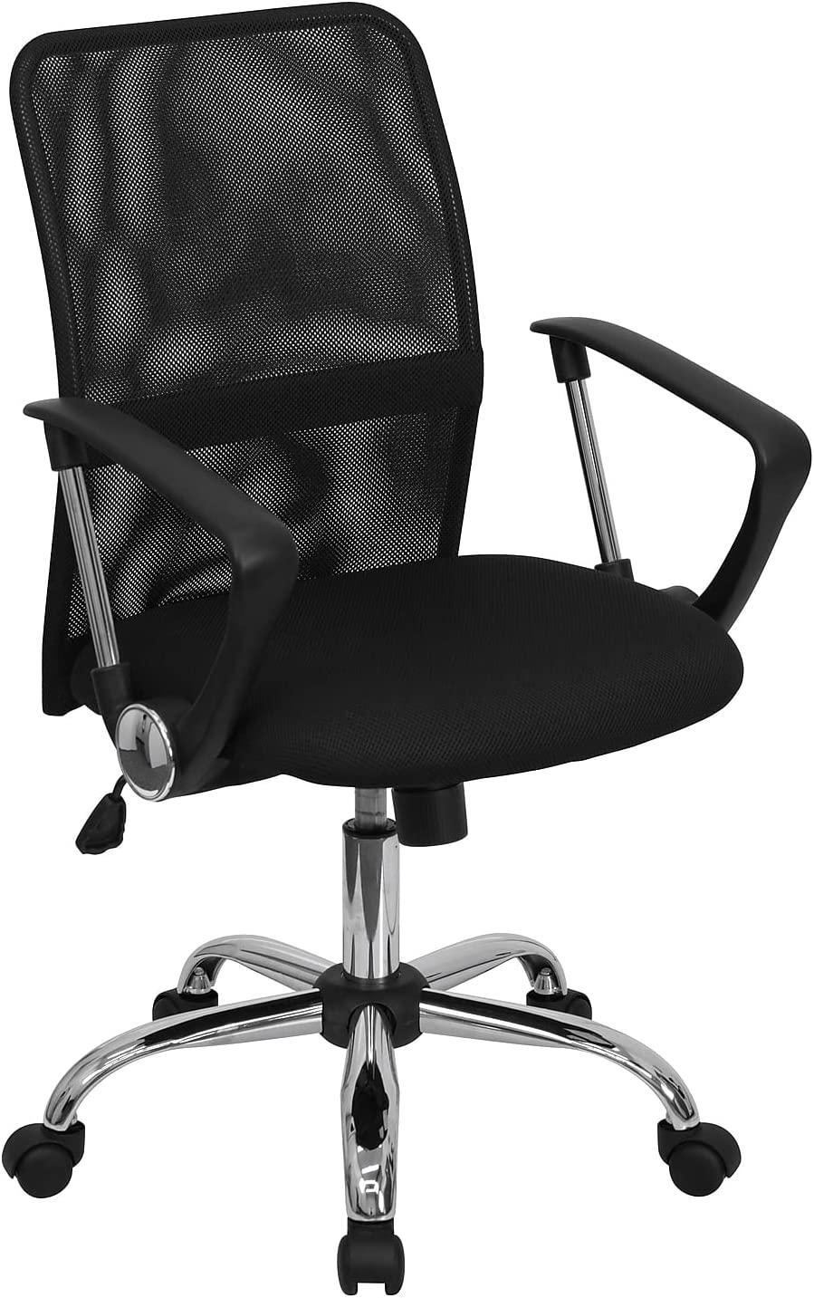 Flash Furniture Mid-Back Black Mesh Swivel Task Office Chair with Lumbar Support Band and Arms