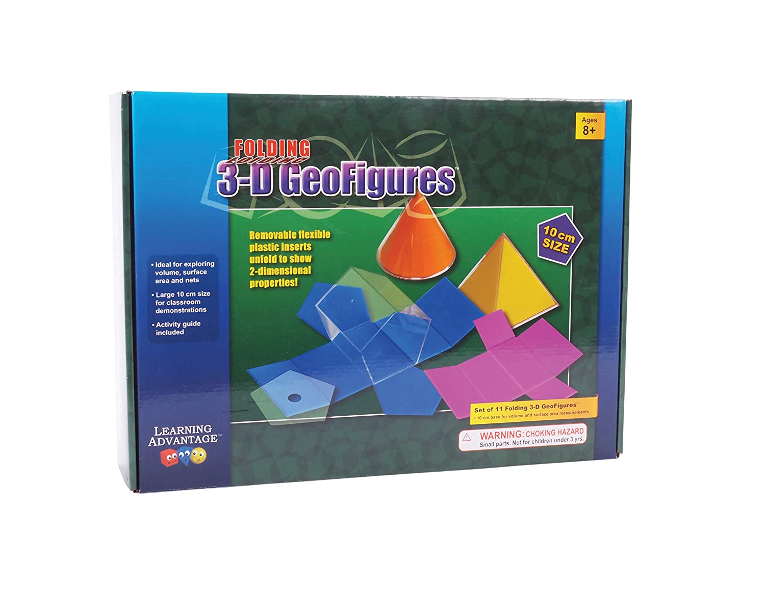 LEARNING ADVANTAGE Folding 3D GeoFigures - Set of 11 Multicolored Shapes - Includes 2D Nets and Activity Guide - Early Math Manipulative and Geometry for Kids