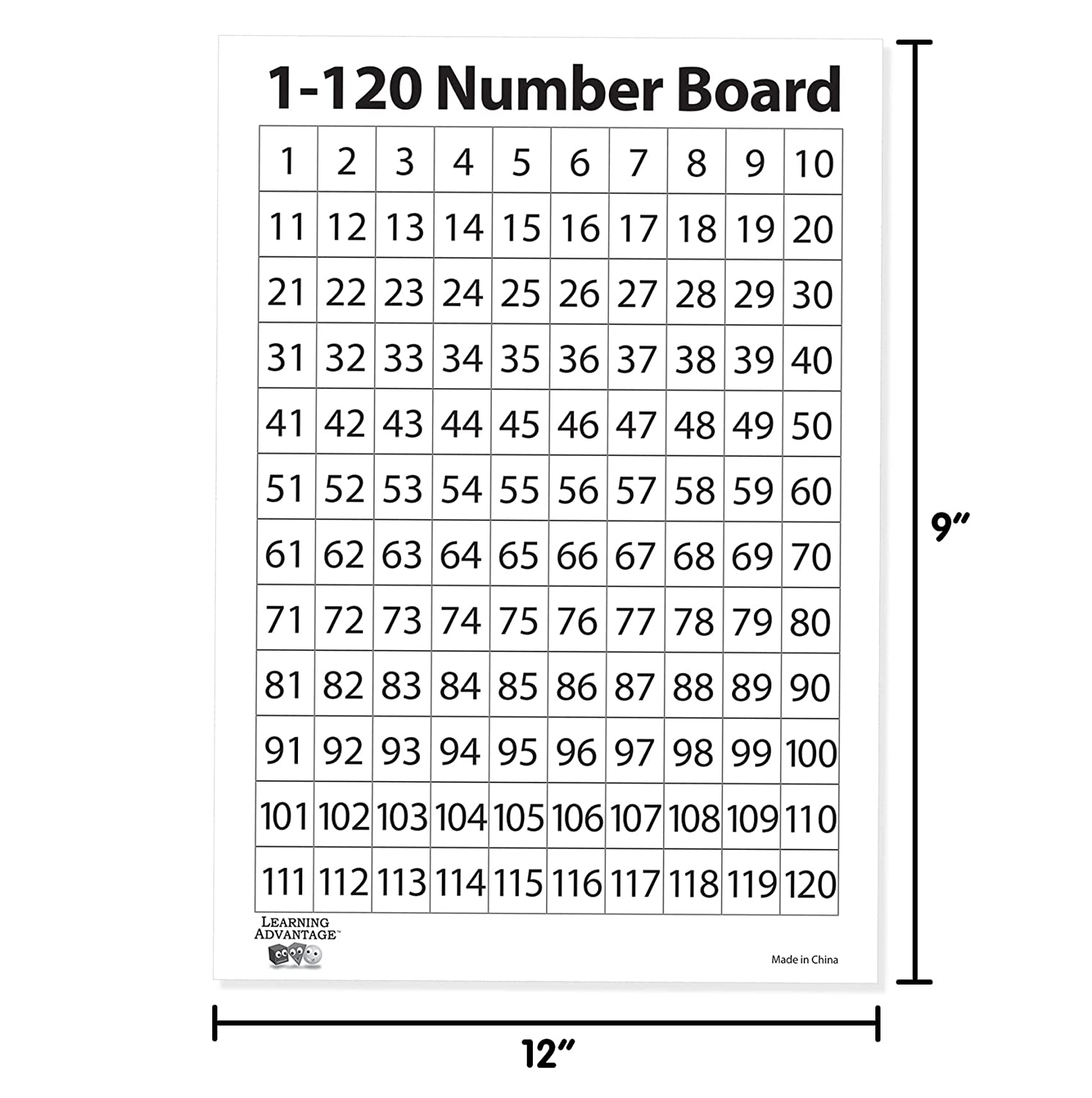 LEARNING ADVANTAGE Dry Erase Boards - Numbers 1-120 - Set of 10 - Number Chart for Kids - Teach Early Numeracy - Hands-On Math Manipulatives