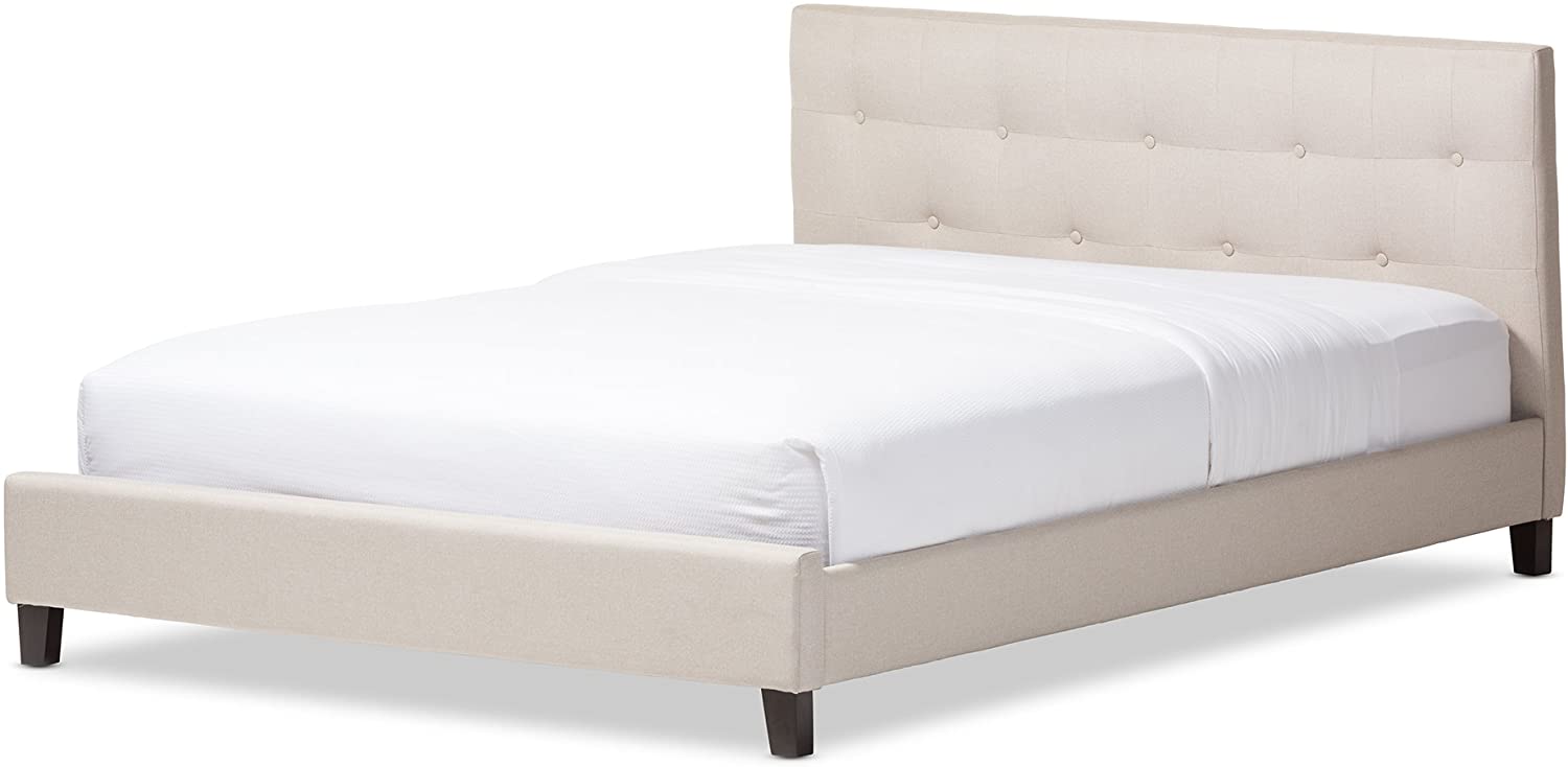 Baxton Studio Annette Gray Linen Modern Bed with Upholstered Headboard - Full Size