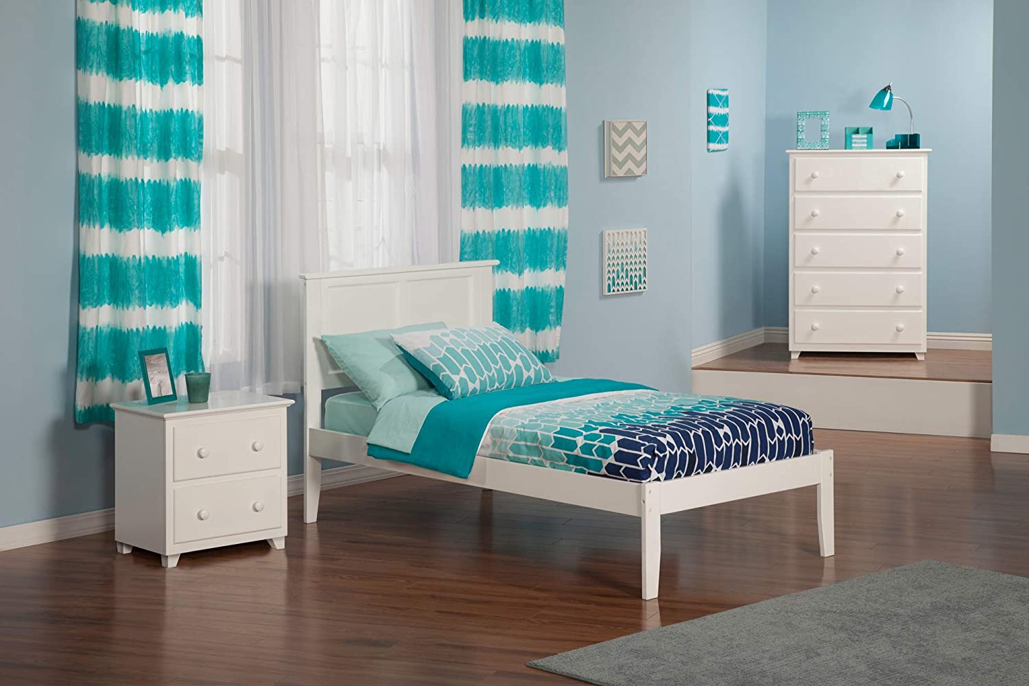 Madison Twin Platform Bed with Open Footboard and Turbo Charger in White