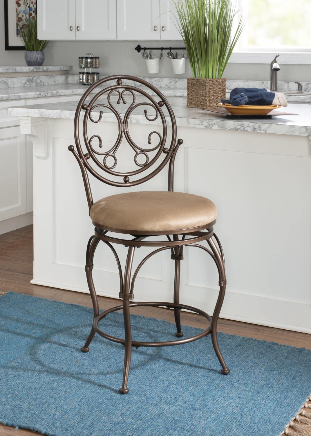 Powell Company Big and Tall Scroll Circle Back Powell Counter Stool, Height, Bronze/Beige