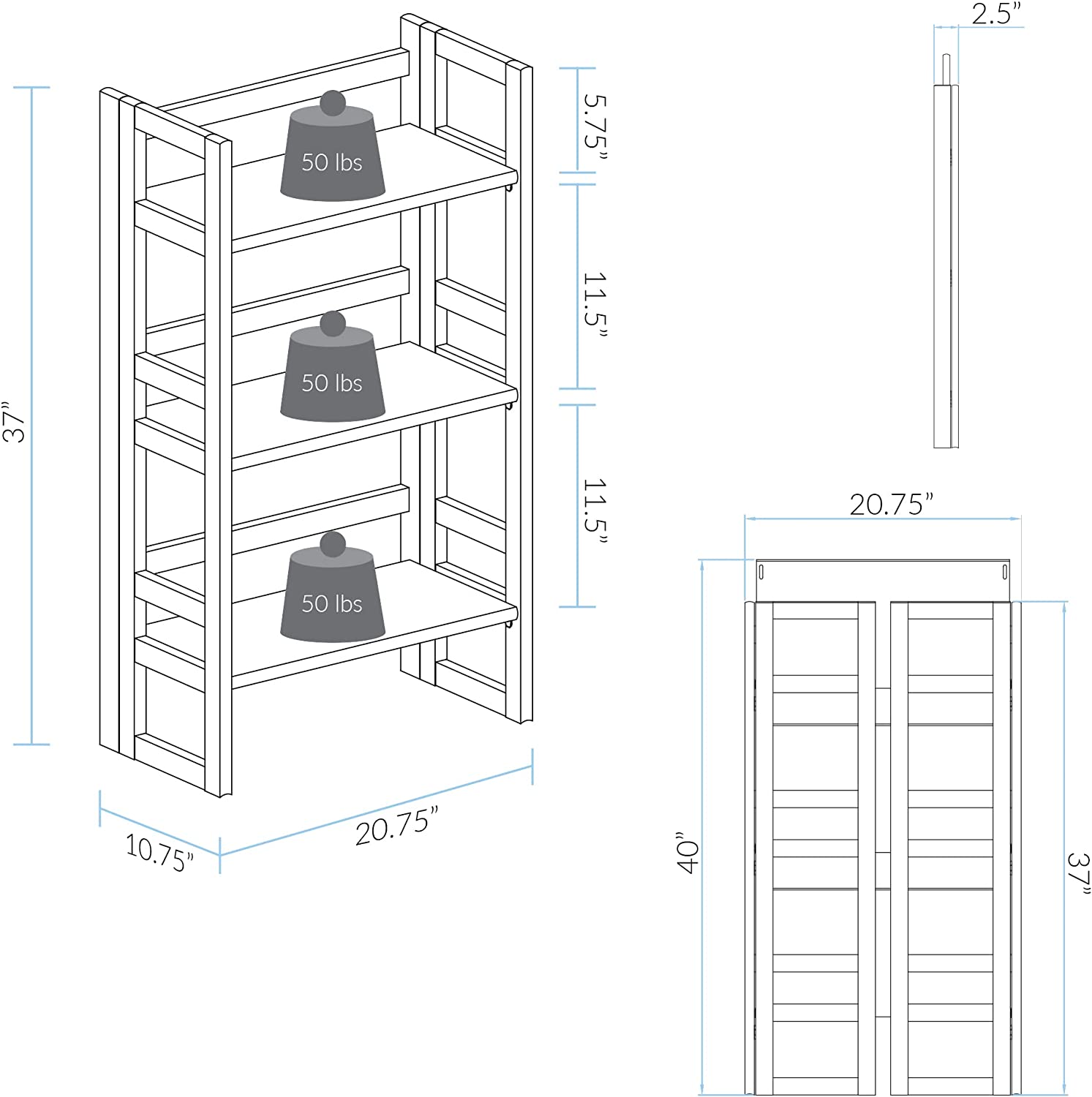 Casual Home 3-Shelf Folding Student Bookcase (20.75&#34; Wide)-Espresso