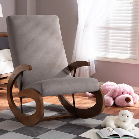 Baxton Studio Kaira Modern and Contemporary Gray Fabric Upholstered and Walnut-Finished Wood Rocking Chair