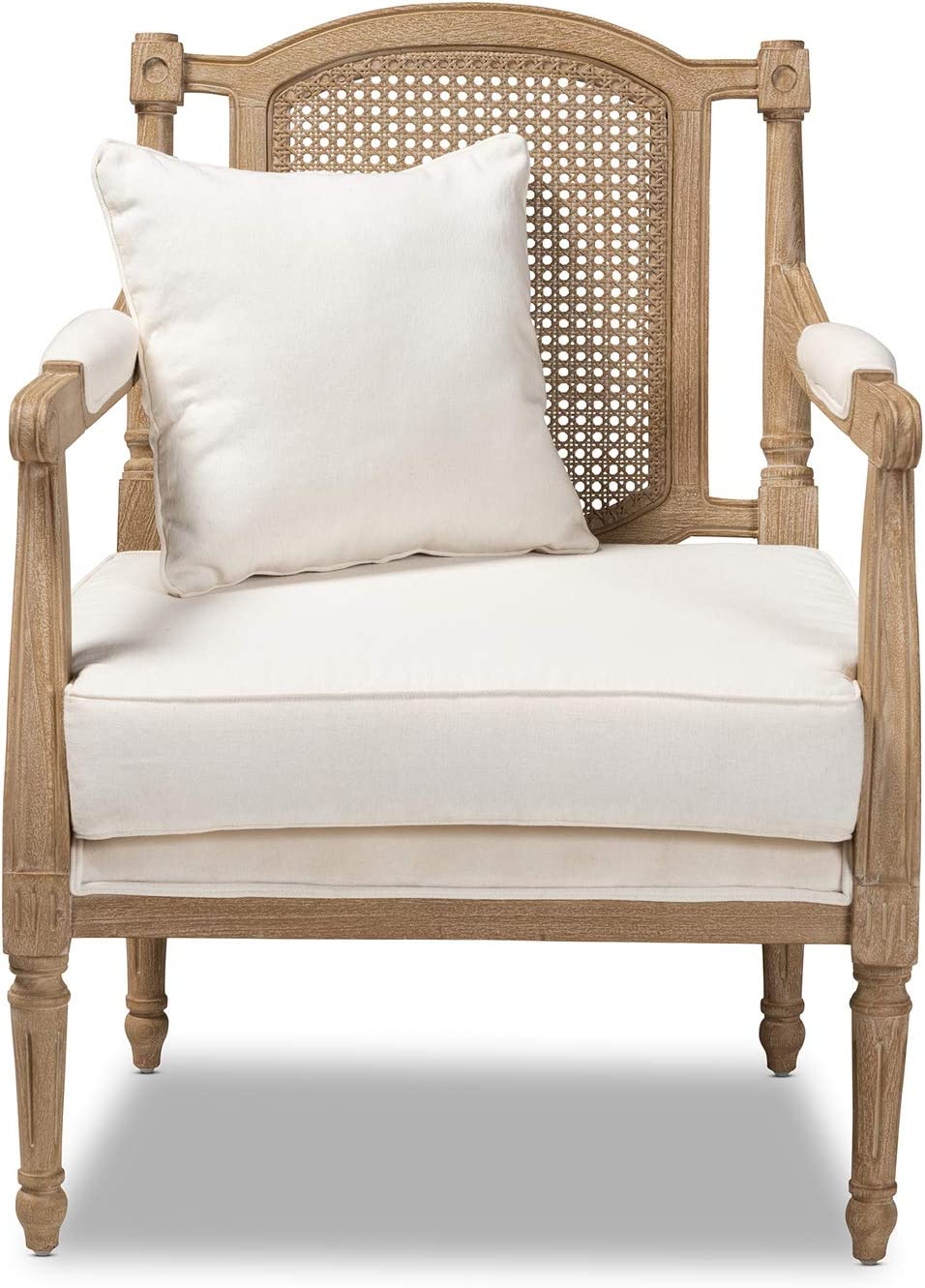 Baxton Studio Clemence Ivory Upholstered Whitewashed Wood Armchair